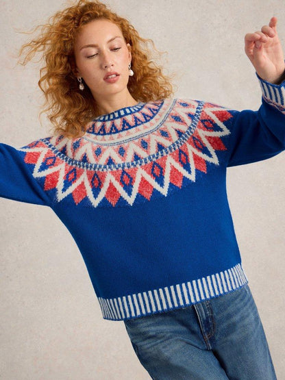 White Stuff Sapphire Fairisle Jumper in Blue Multi