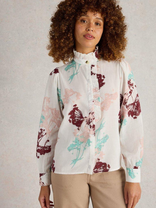 White Stuff Pauline Frill Neck Top-White finn