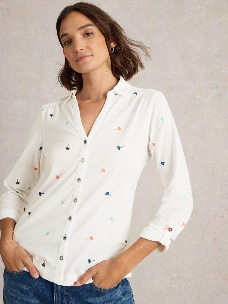 White Stuff Annie Embroidered Jersey Shirt-White finn