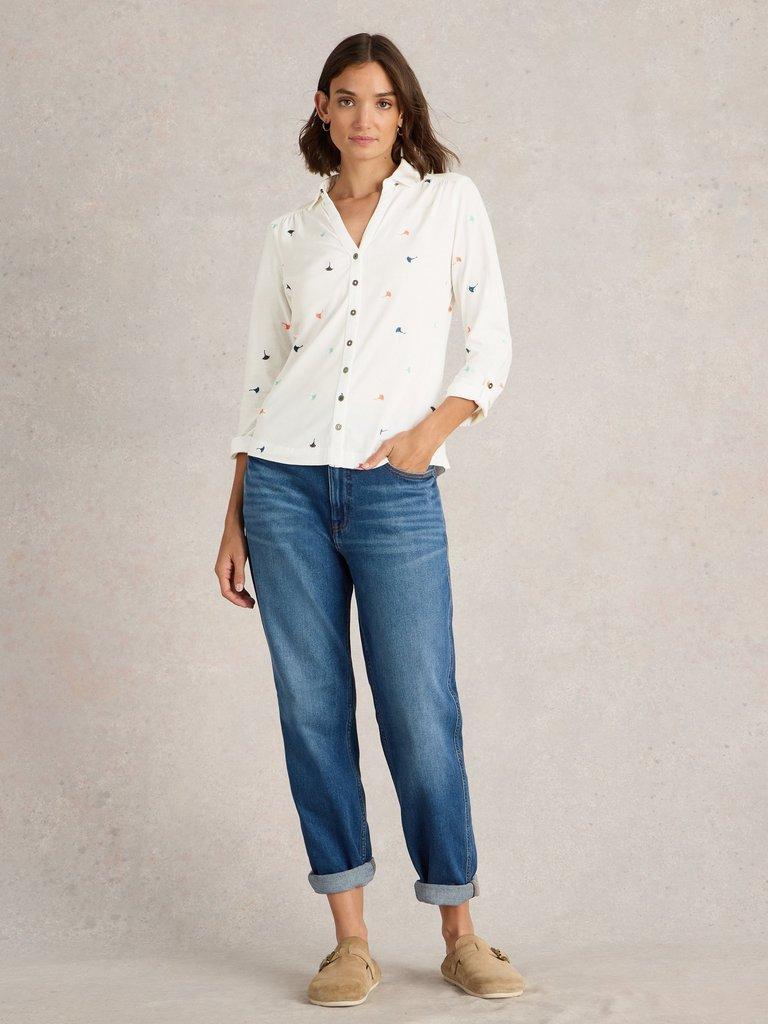 White Stuff Annie Embroidered Jersey Shirt-White finn