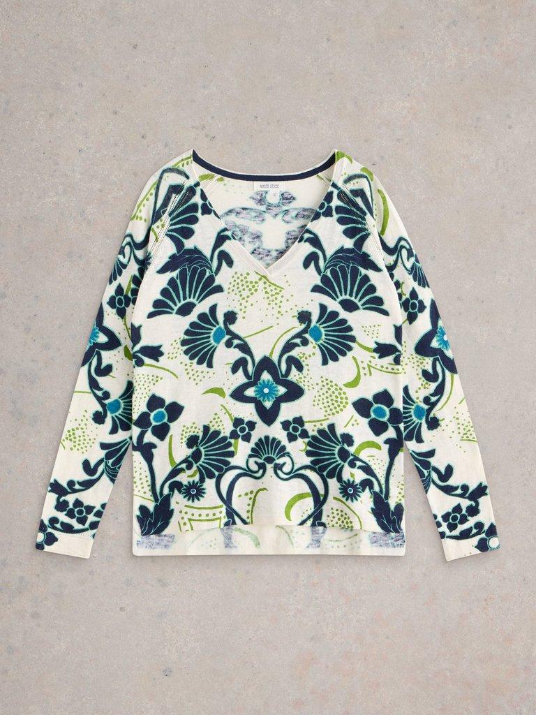White Stuff Naria Print Jumper-White finn