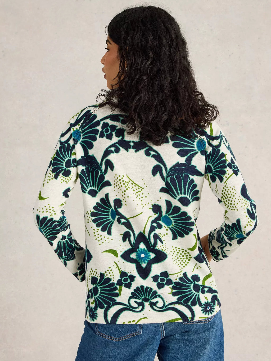 White Stuff Naria Print Jumper-White finn