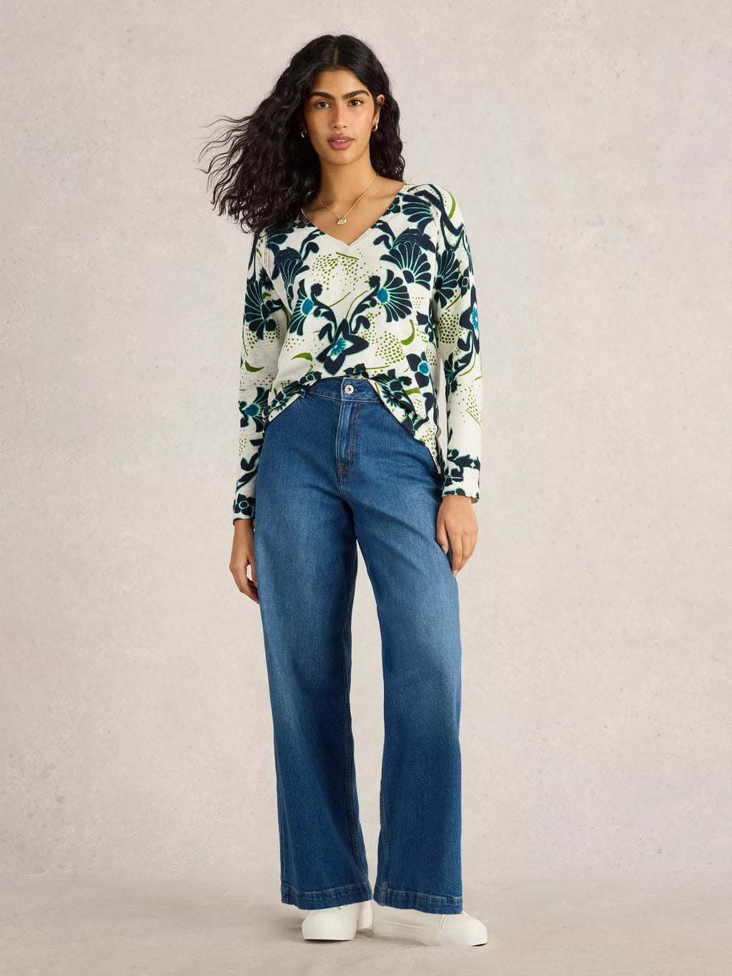 White Stuff Naria Print Jumper-White finn