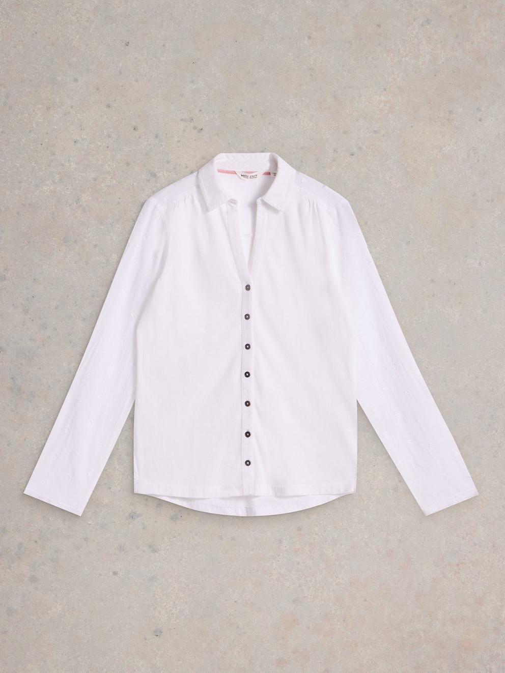 White Stuff Annie Mix Jersey Collared Shirt Pale Ivory-Shirt-White finn