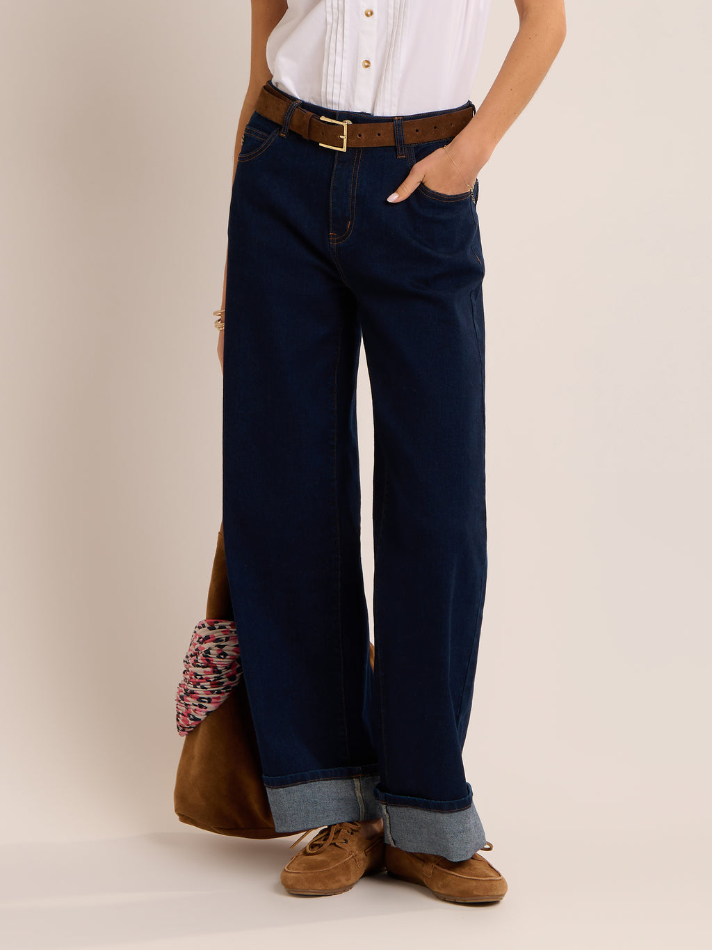 Brakeburn Wide Leg Jeans-Brakeburn-White finn