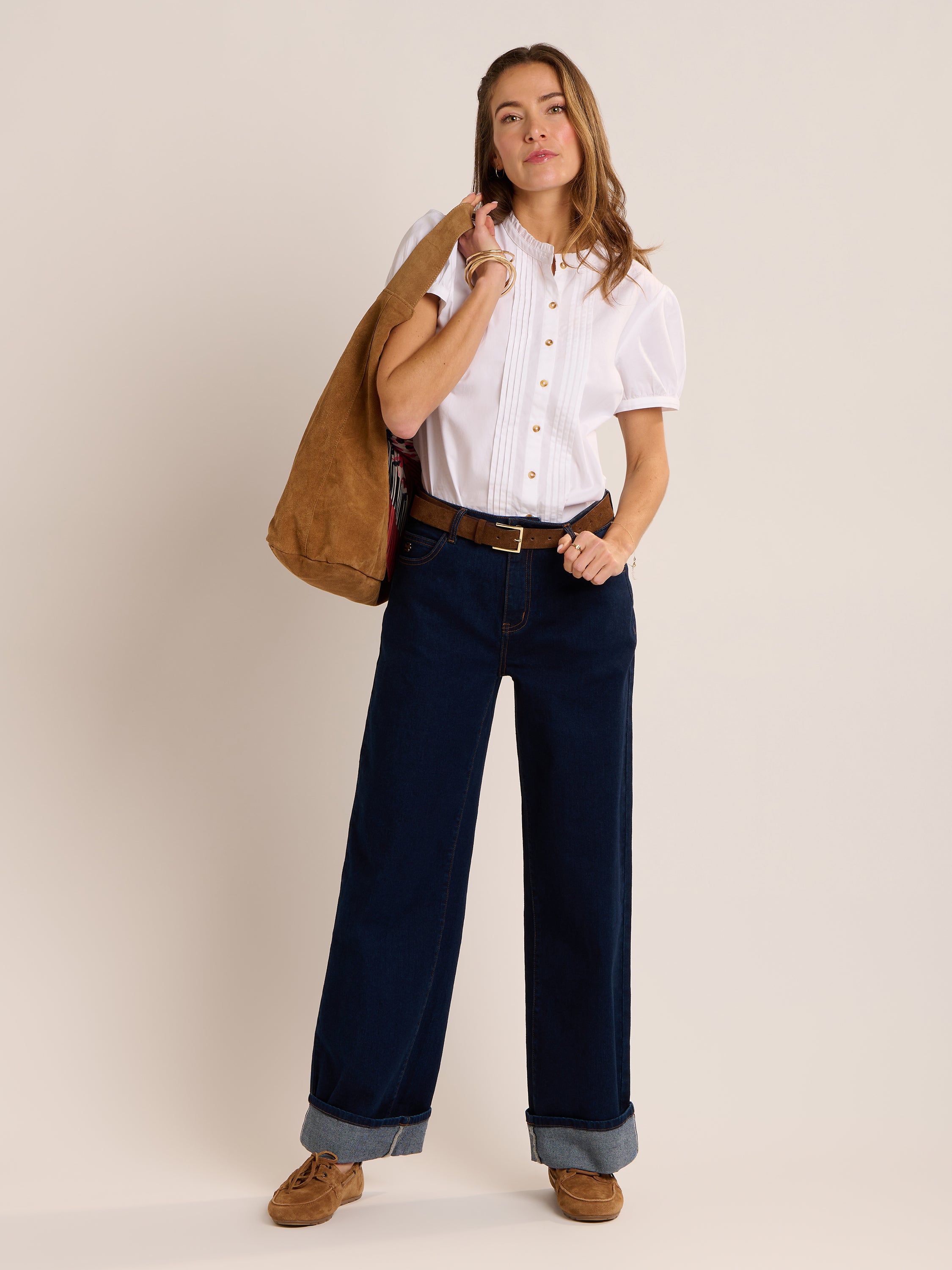 Brakeburn Wide Leg Jeans-Brakeburn-White finn