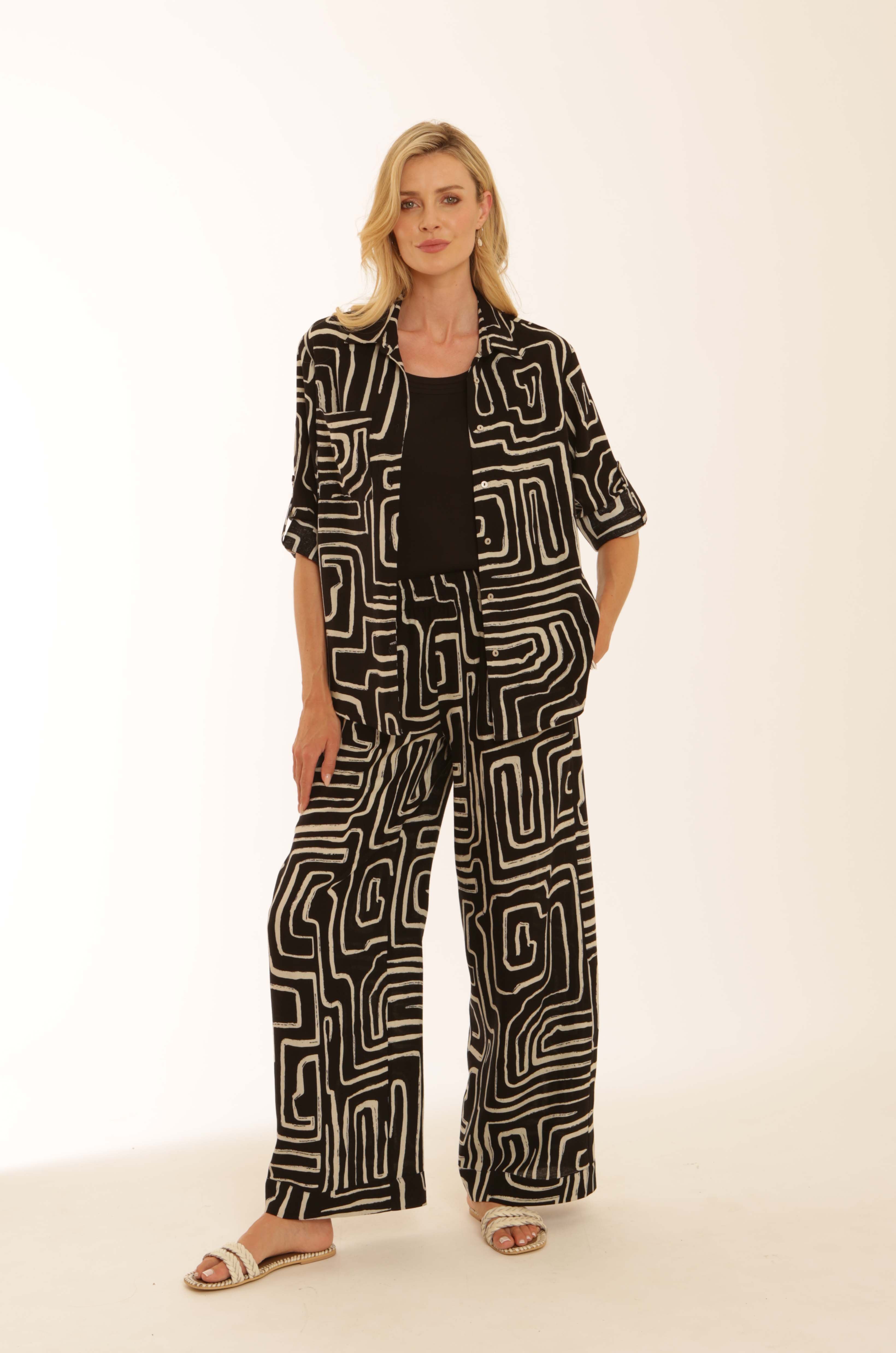Pomodoro Graphic Trousers-Pomodoro-White finn