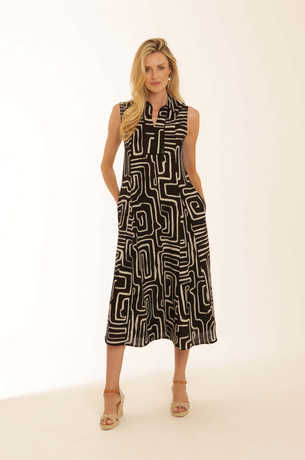 Pomodoro Graphic Long Dress-Pomodoro-White finn