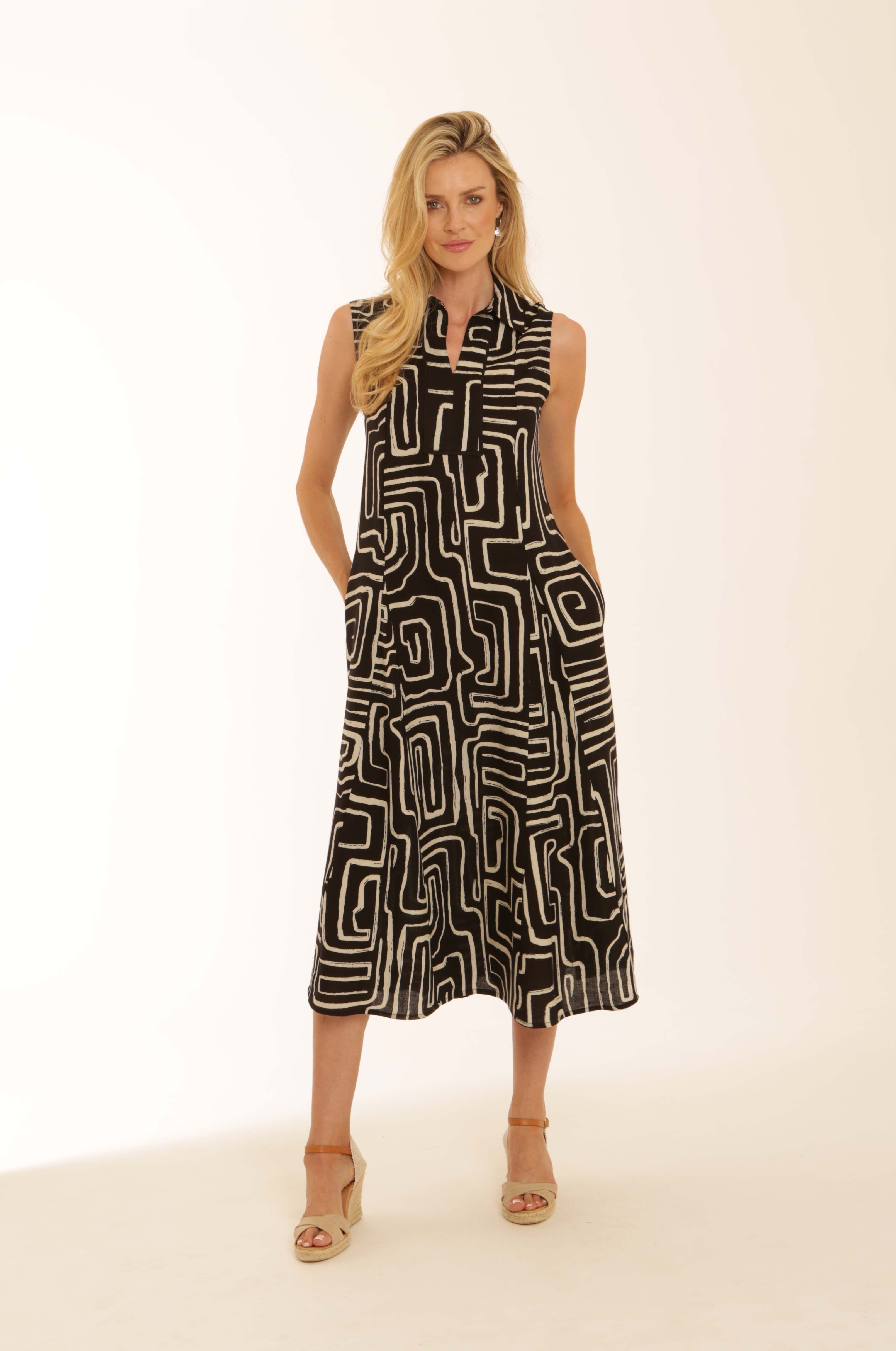 Pomodoro Graphic Long Dress-Pomodoro-White finn