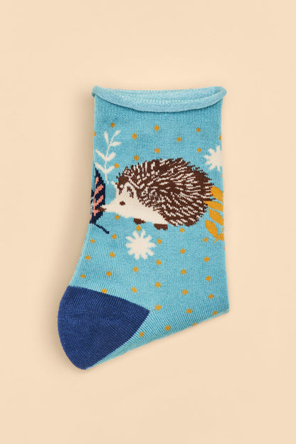 Hedgehog Hunting in Leaves Socks Ice