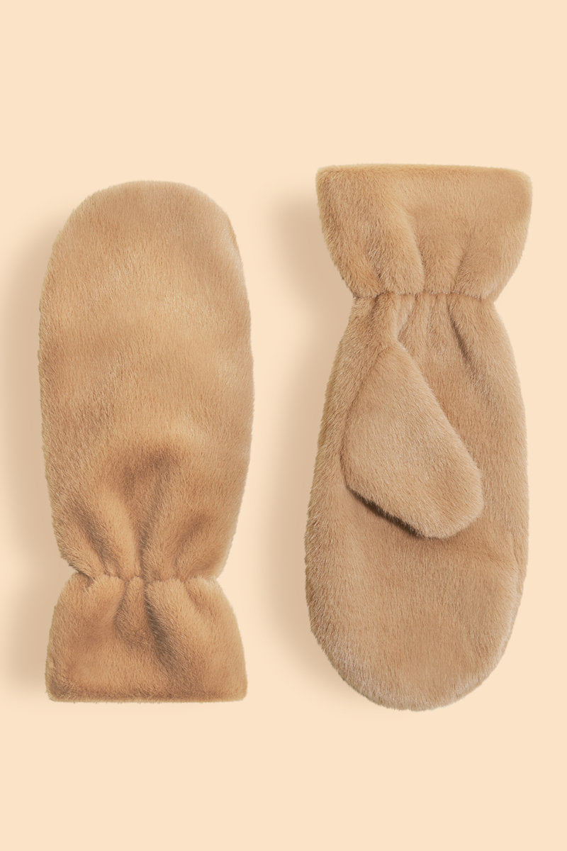 Fluffy Teddy Mittens Taupe