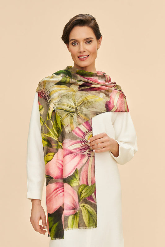 Oversized Botanicals Wool Wrap Scarf