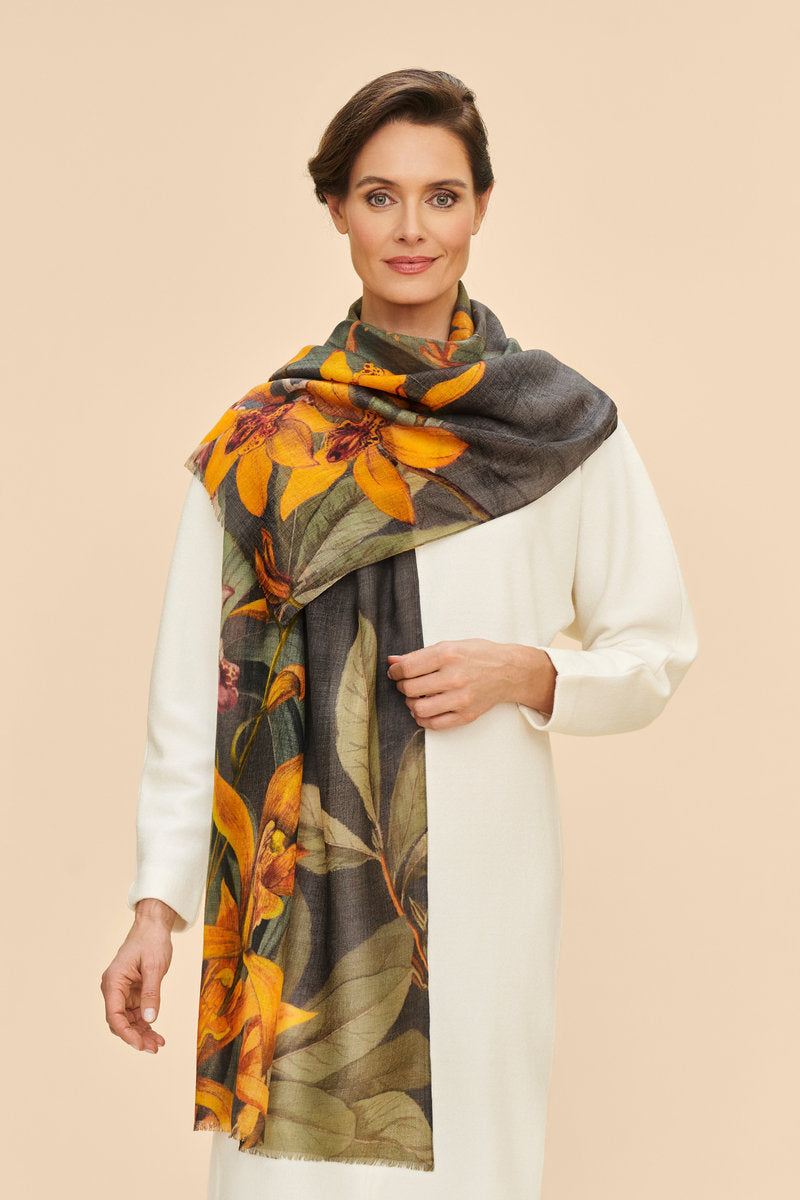 Botany Bliss in Charcoal Wool Wrap Scarf