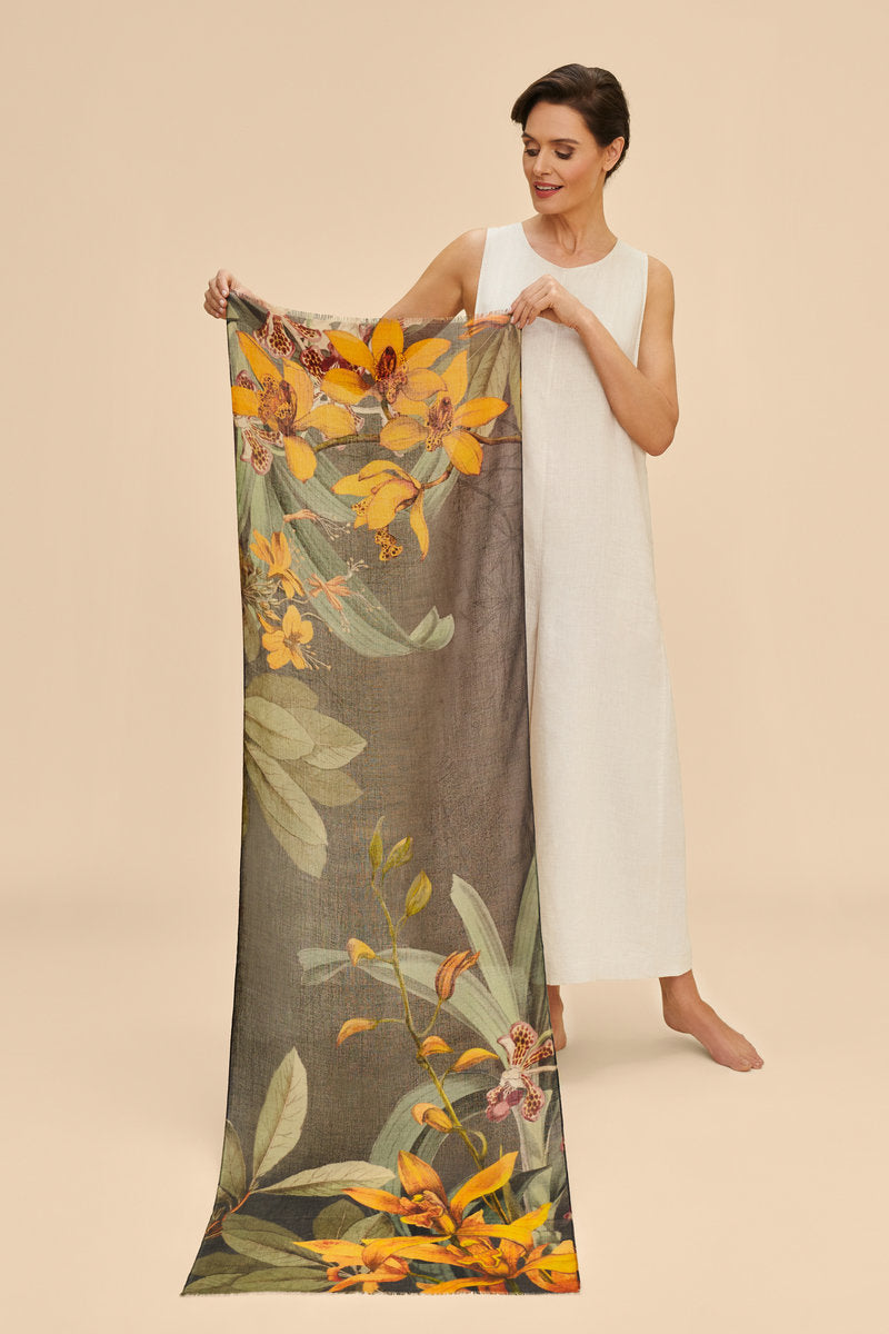 Botany Bliss in Charcoal Wool Wrap Scarf