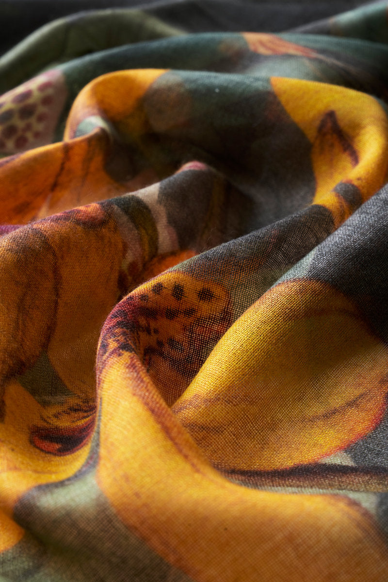 Botany Bliss in Charcoal Wool Wrap Scarf