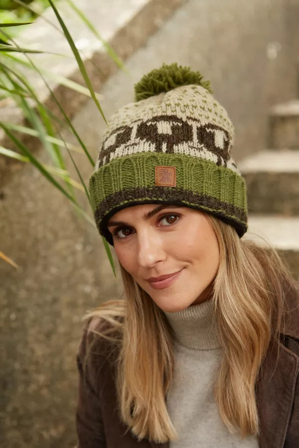 Bonnet Pachamama Classic Fairisle Olive - Une Taille - Pompon - Neuf