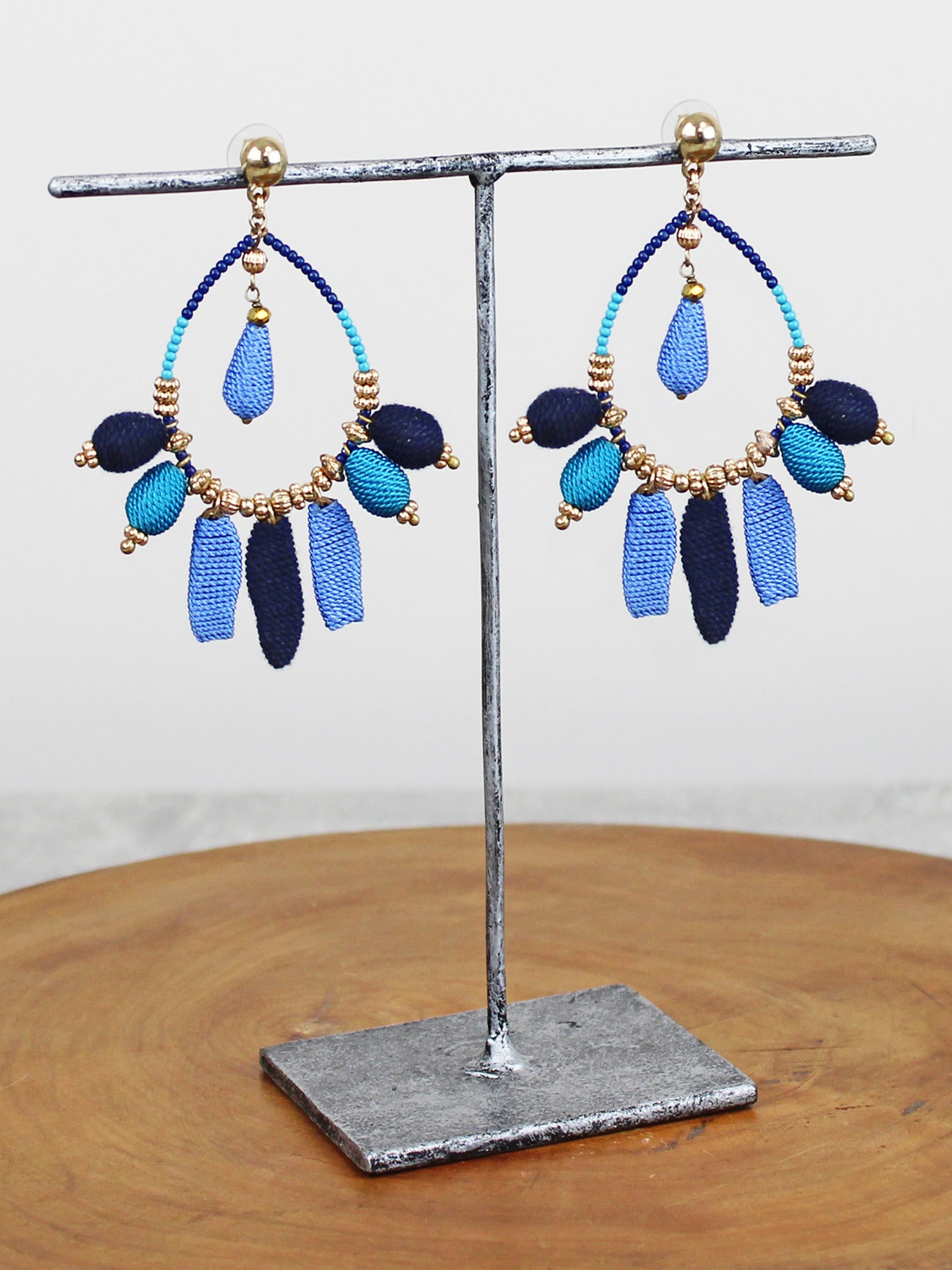 Suzie Blue Beaded Hoop Earrings AY1511-Earrings-White finn