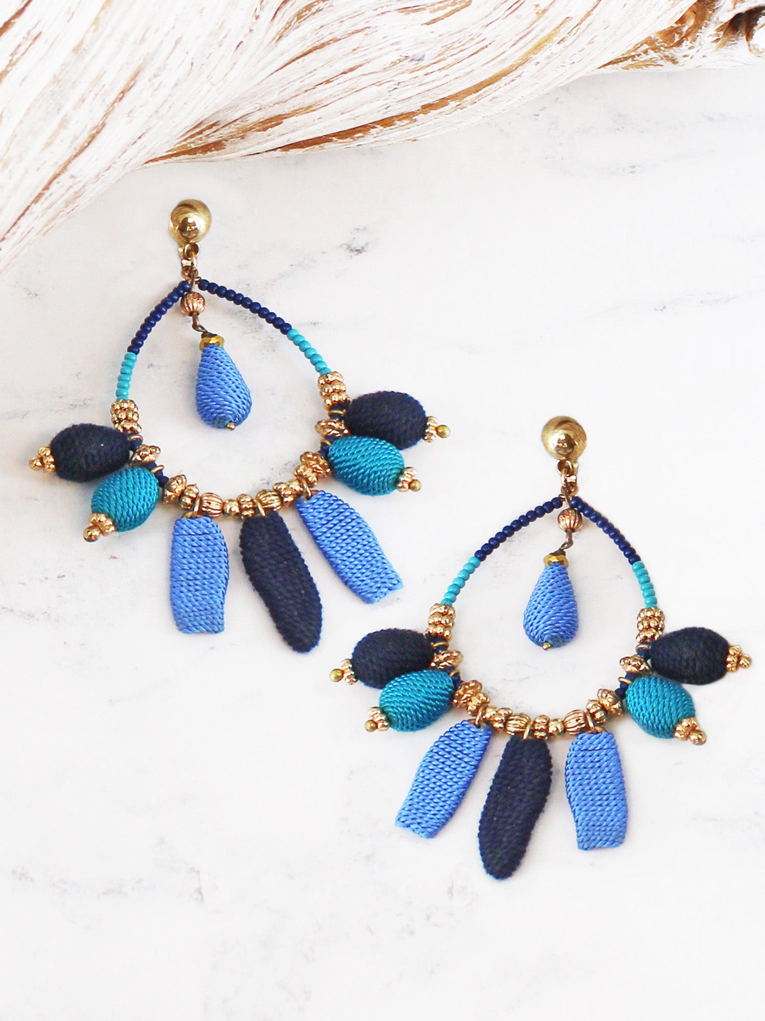 Suzie Blue Beaded Hoop Earrings AY1511-Earrings-White finn