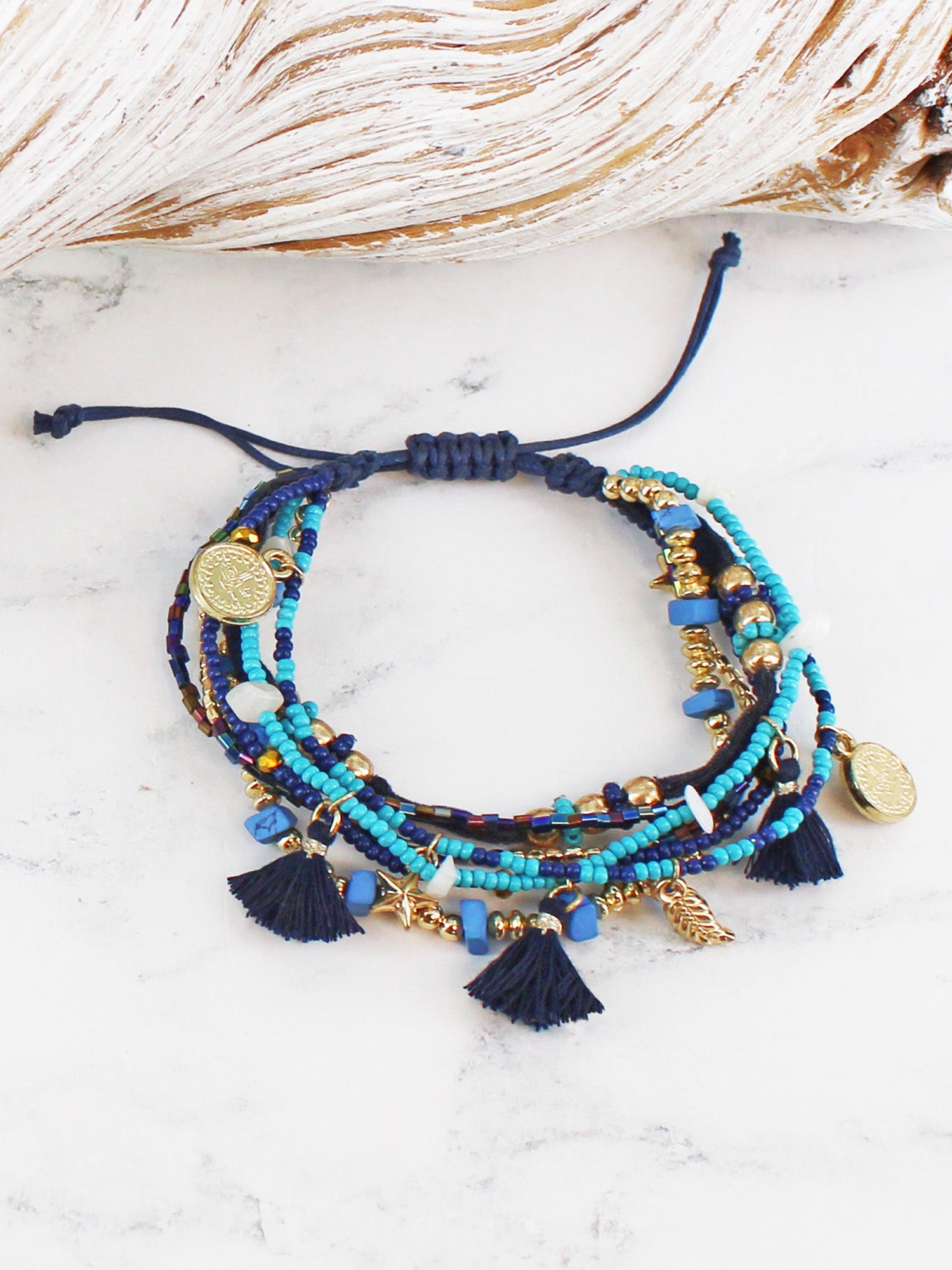 Suzie Blue Adjustable Beaded Bracelet AY1512-Bracelet-White finn