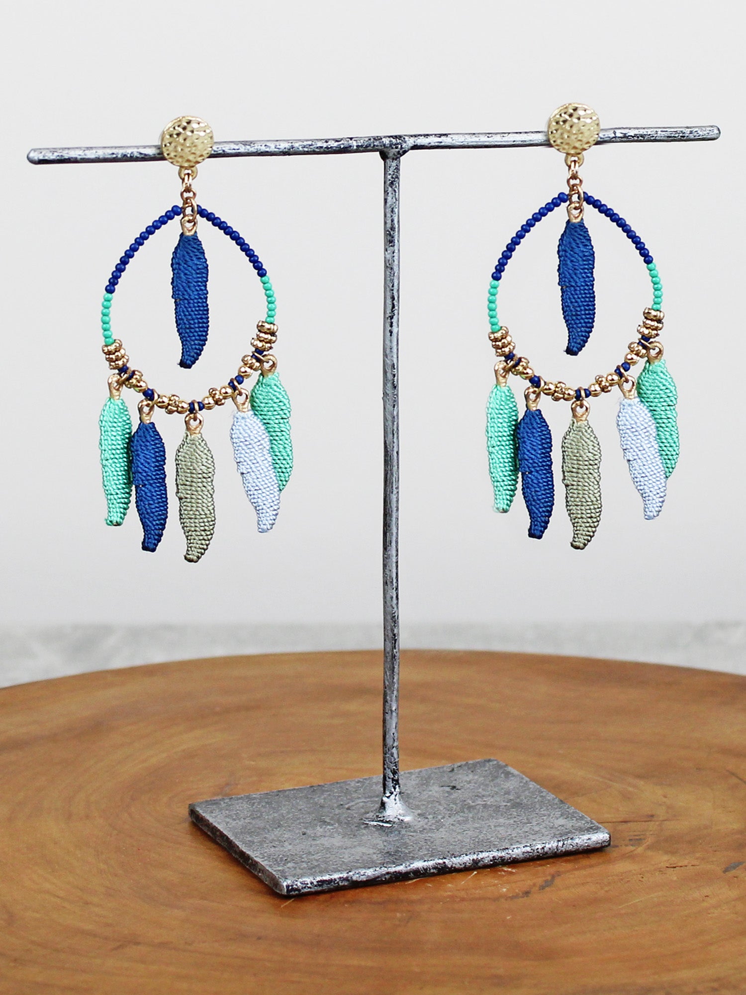 Suzie Blue Beaded Hoop Earring Ay1514-Earrings-White finn