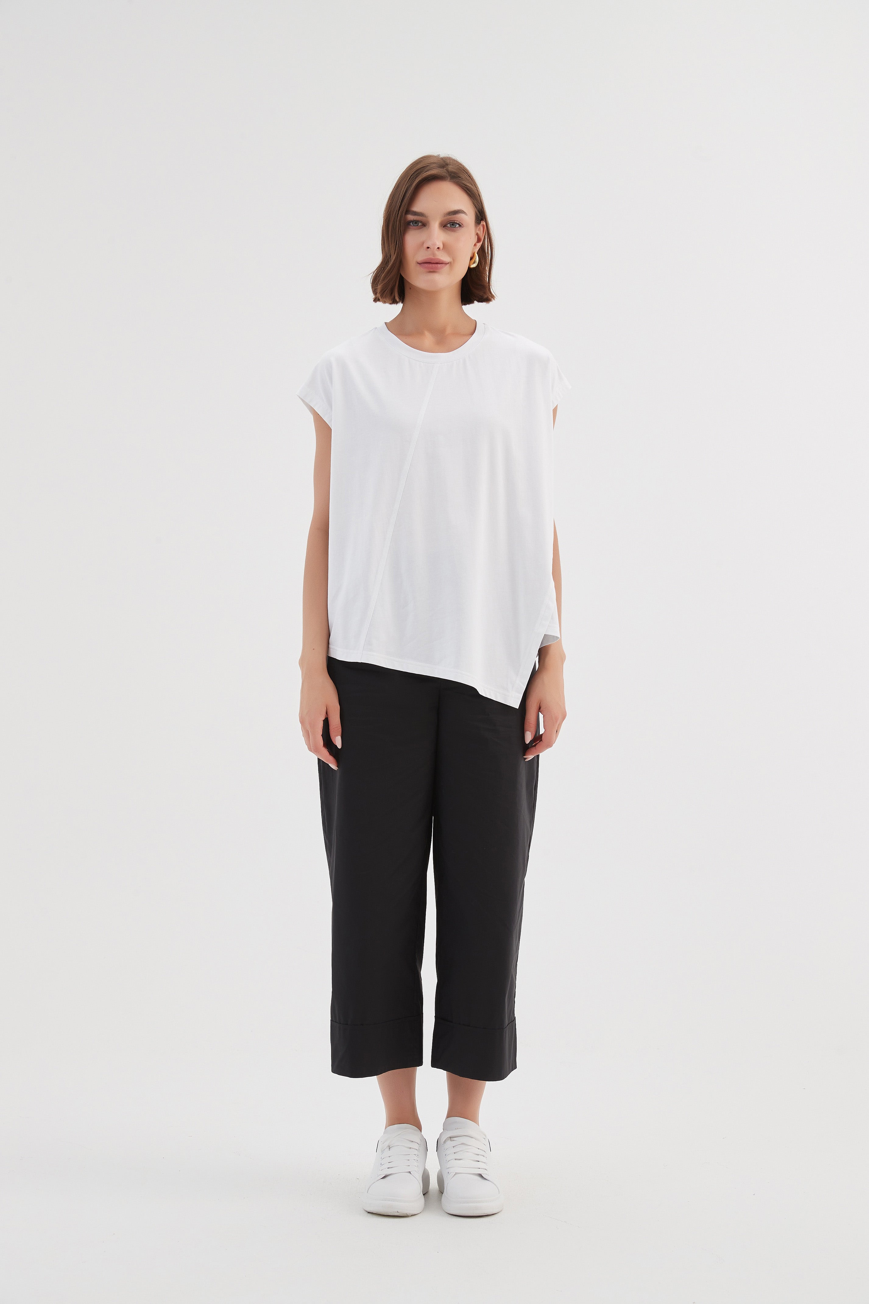 Tirelli Asymmetric Seam Top-Shirts & Tops-White finn