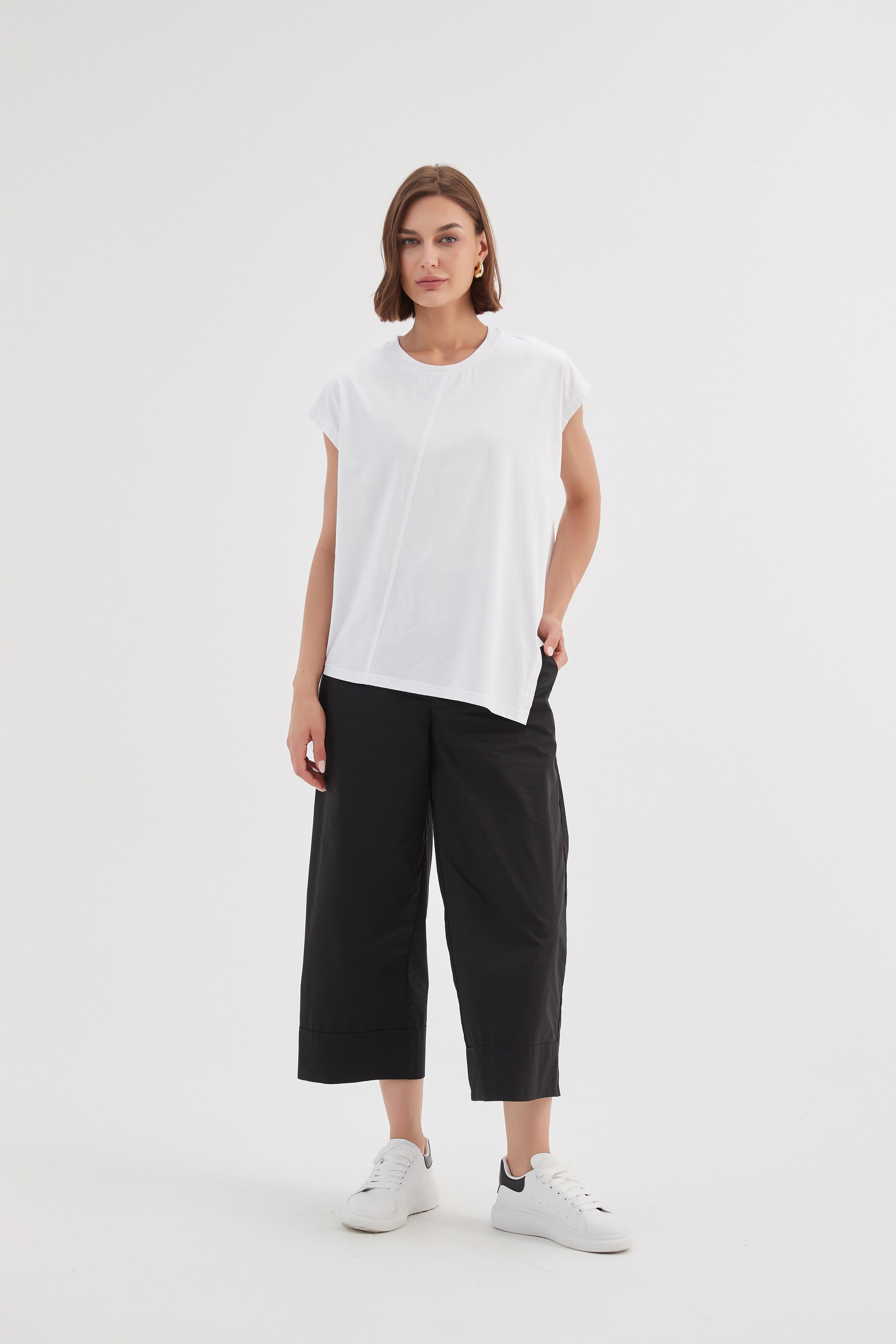 Tirelli Asymmetric Seam Top-Shirts & Tops-White finn