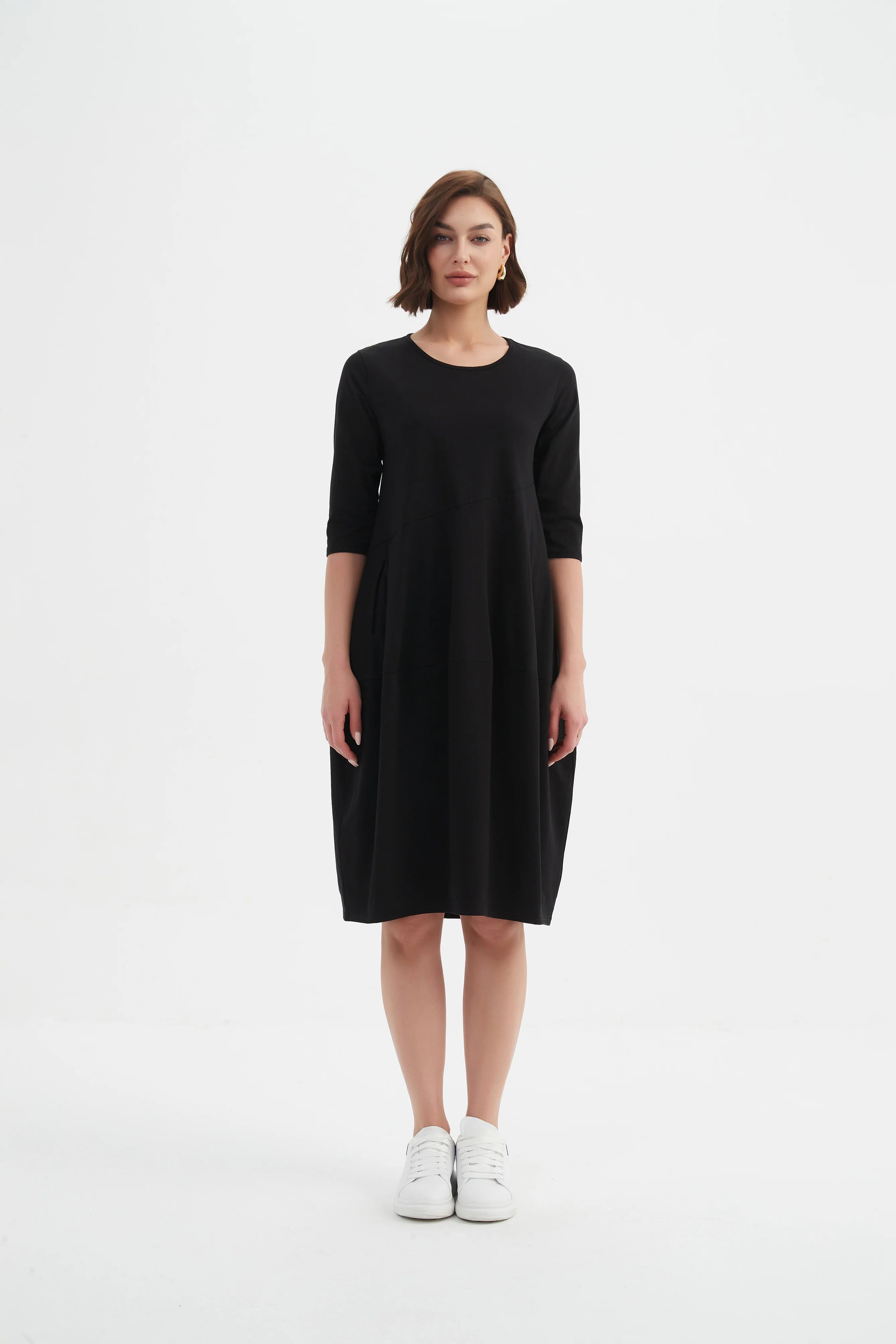 Tirelli Diagonal Seam Winter Dress-Dress-White finn