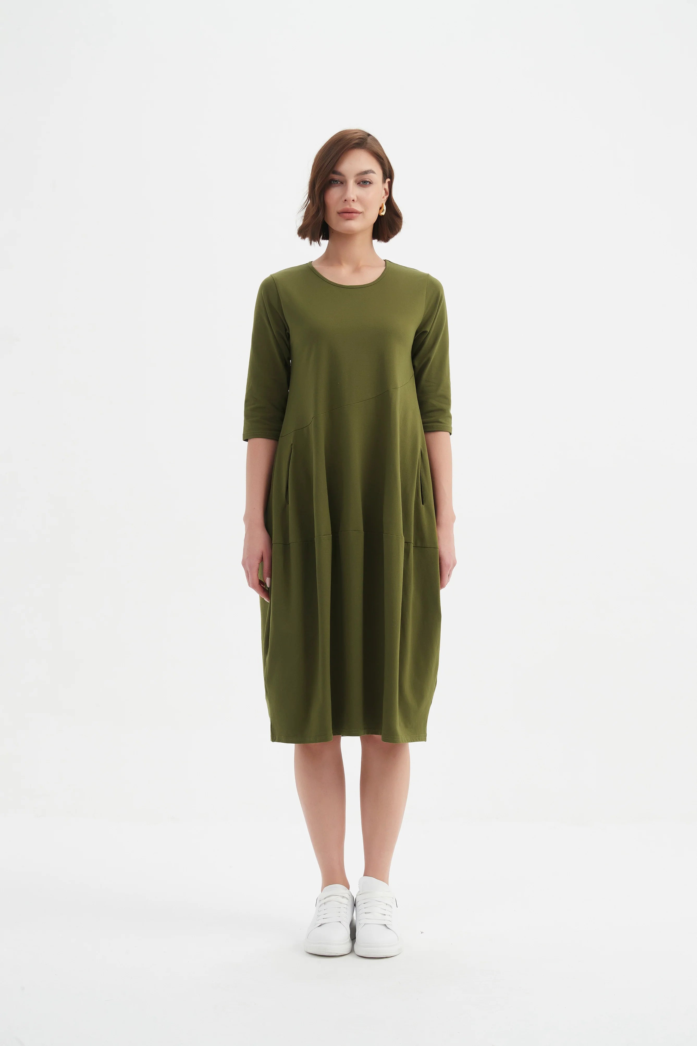 Tirelli Diagonal Seam Winter Dress-Dress-White finn