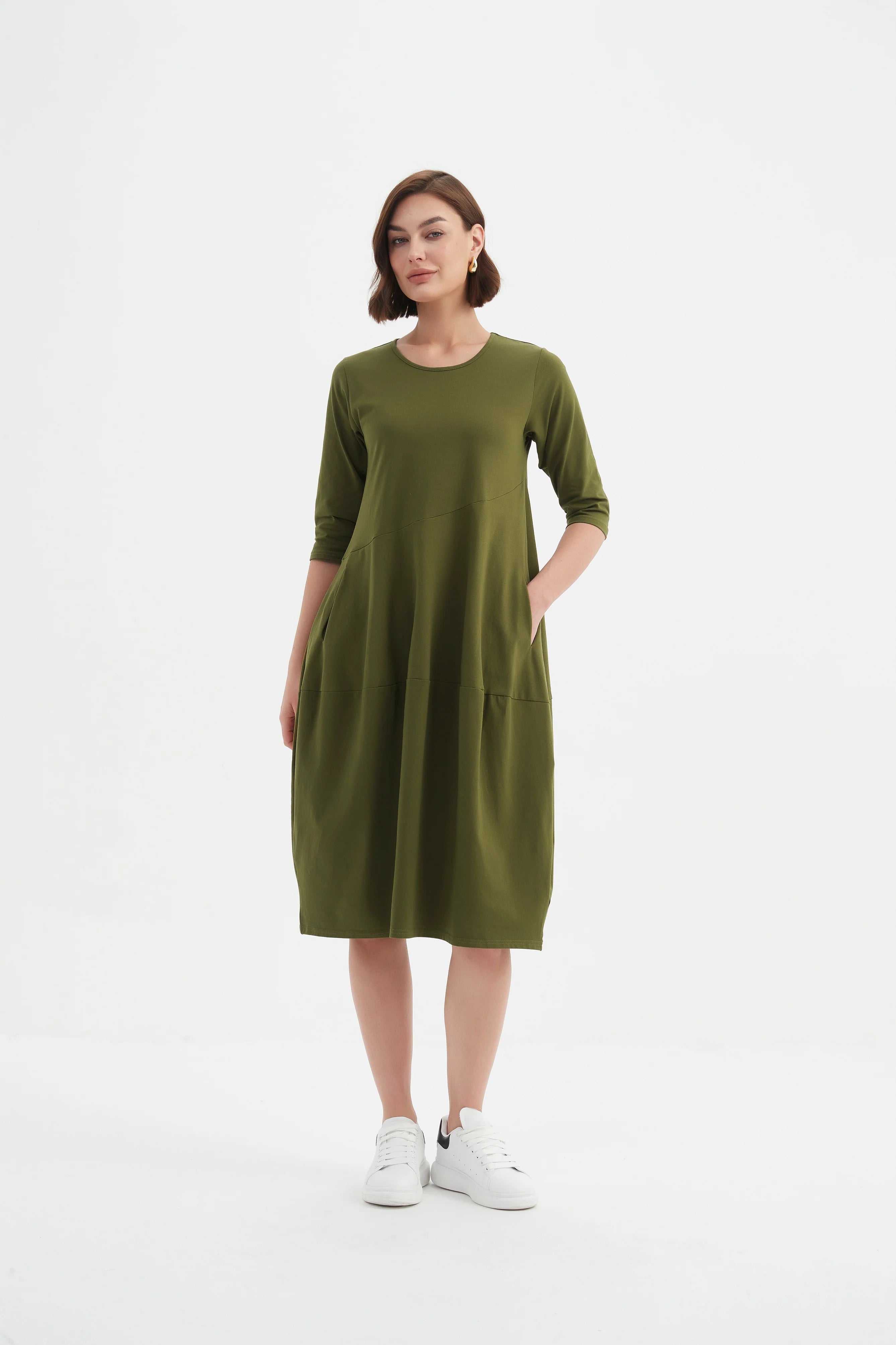 Tirelli Diagonal Seam Winter Dress-Dress-White finn