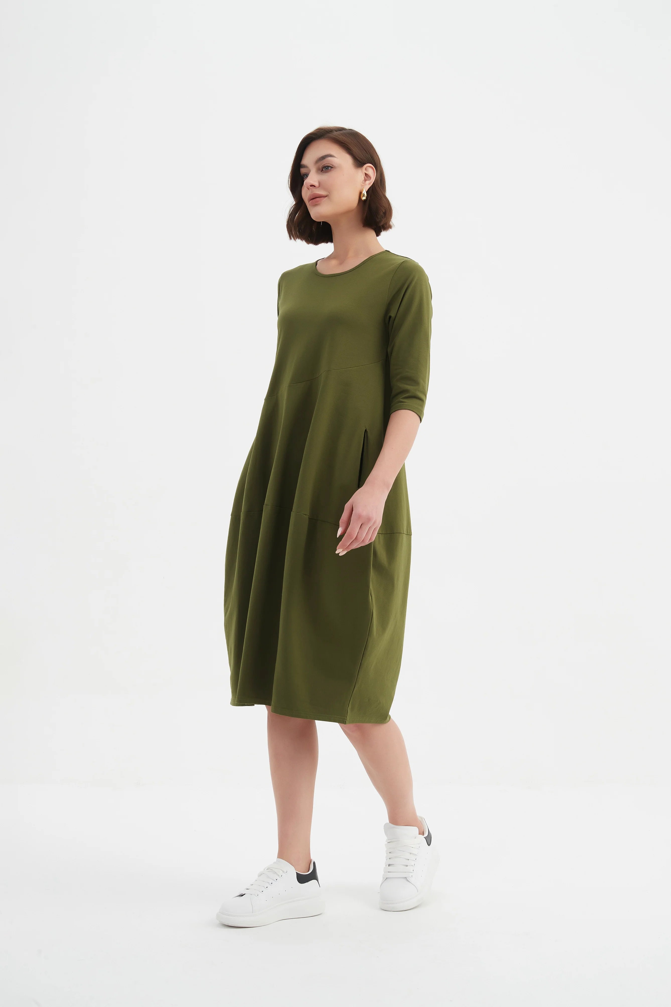 Tirelli Diagonal Seam Winter Dress-Dress-White finn