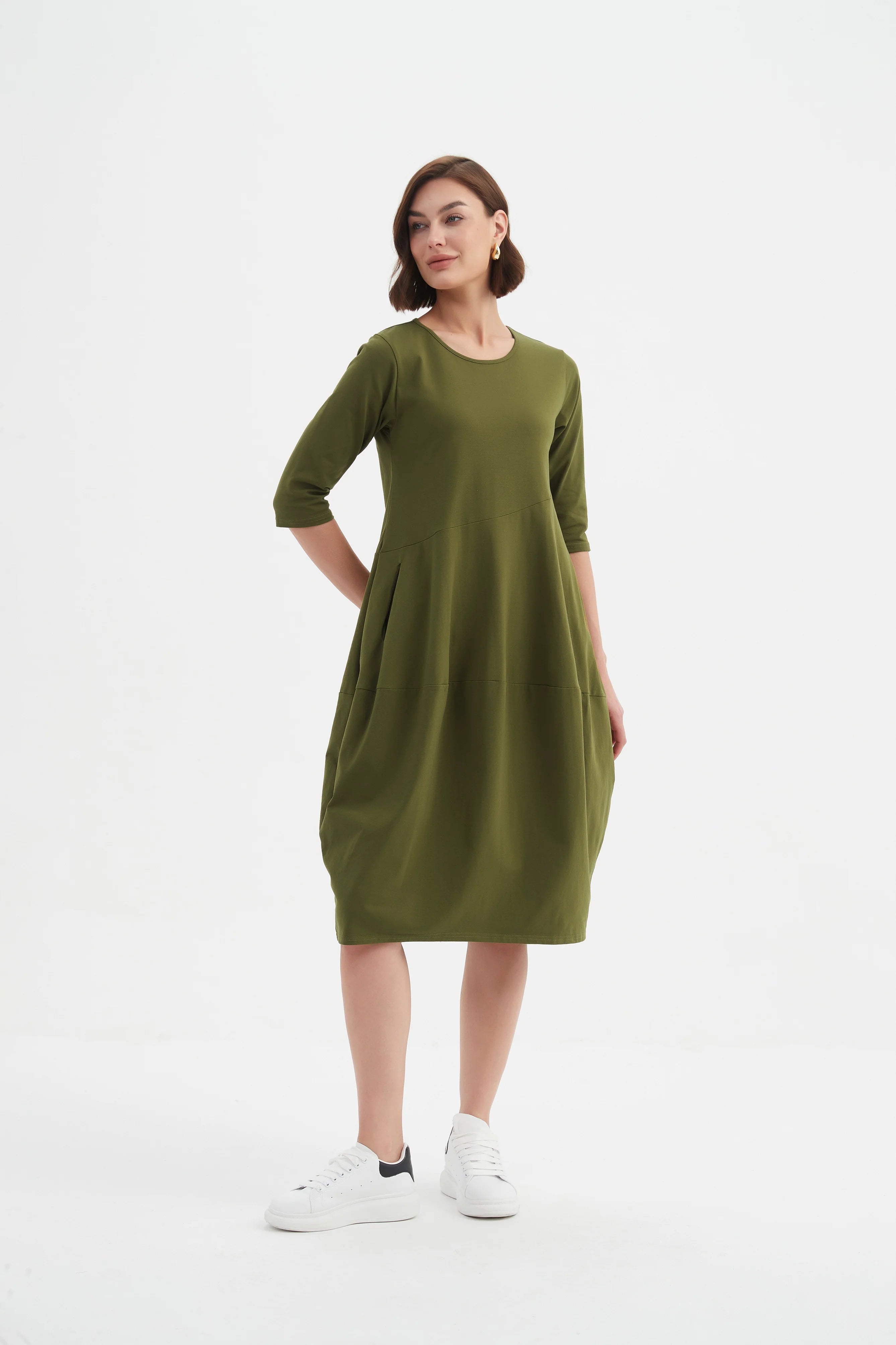 Tirelli Diagonal Seam Winter Dress-Dress-White finn