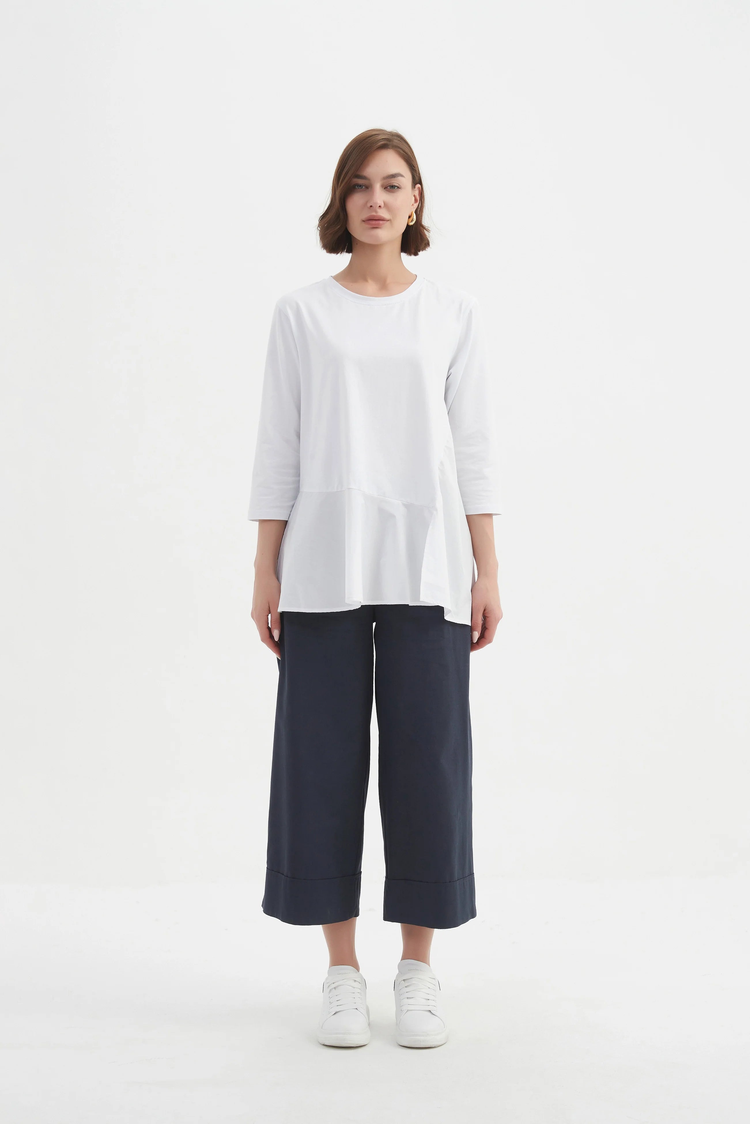 Tirelli Split Hem Combi Top-Tops-White finn