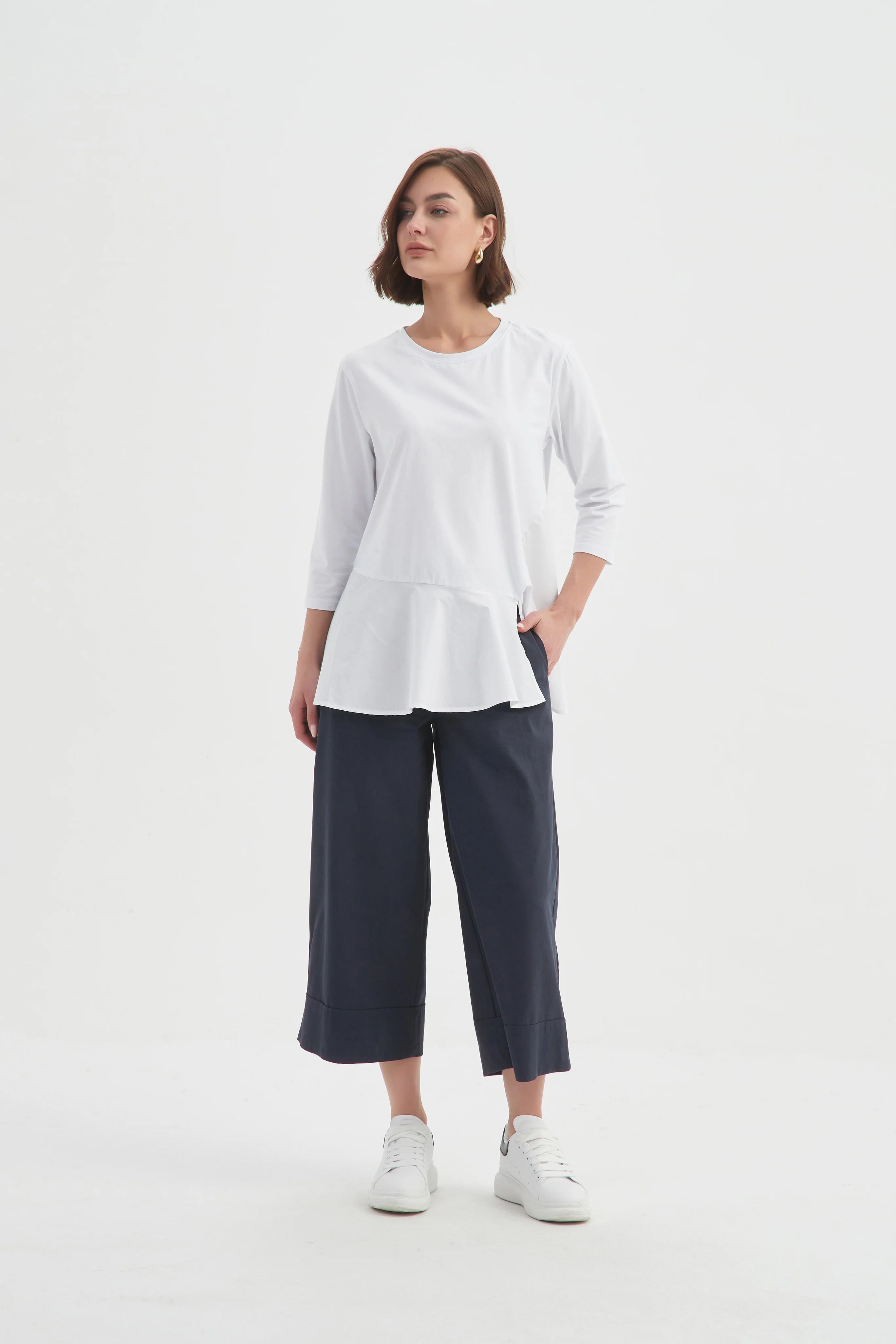 Tirelli Split Hem Combi Top-Tops-White finn