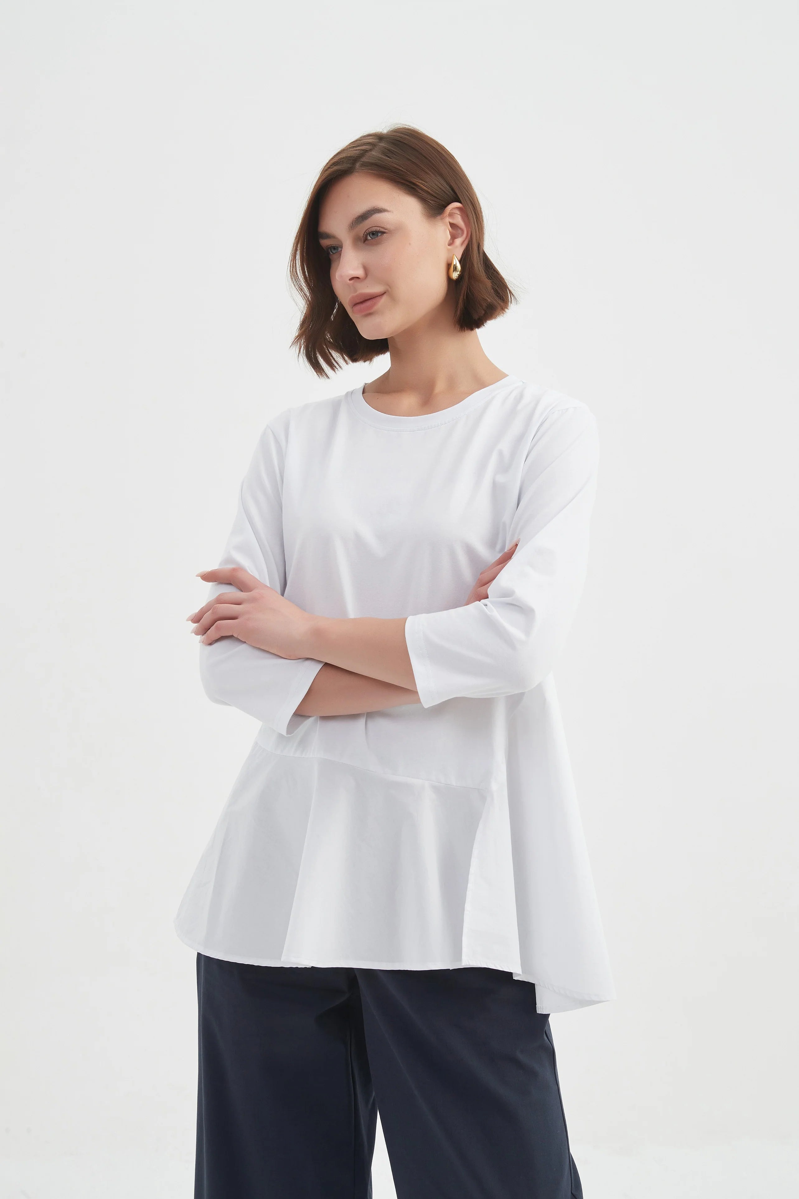Tirelli Split Hem Combi Top-Tops-White finn