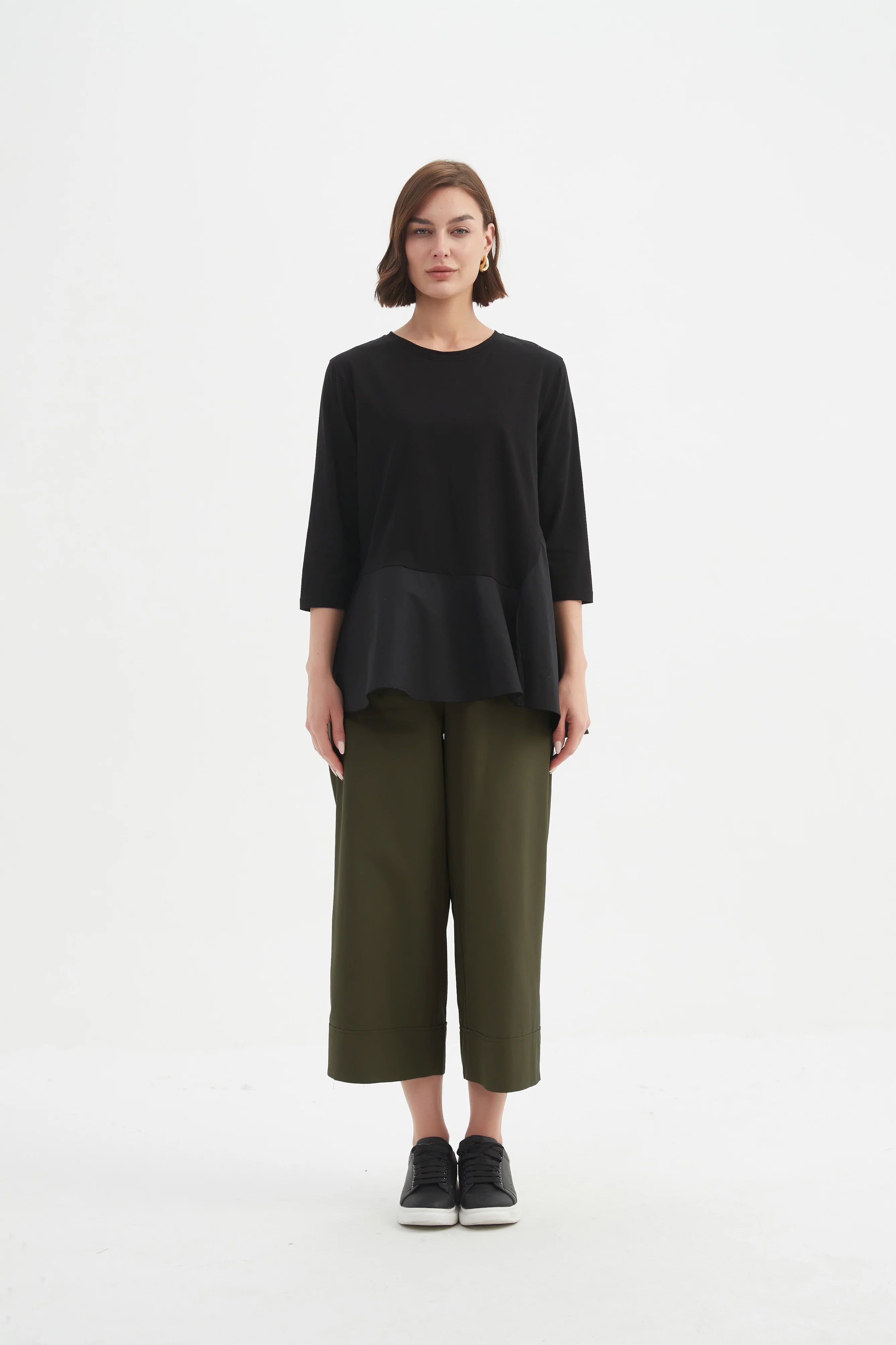 Tirelli Split Hem Combi Top-Tops-White finn