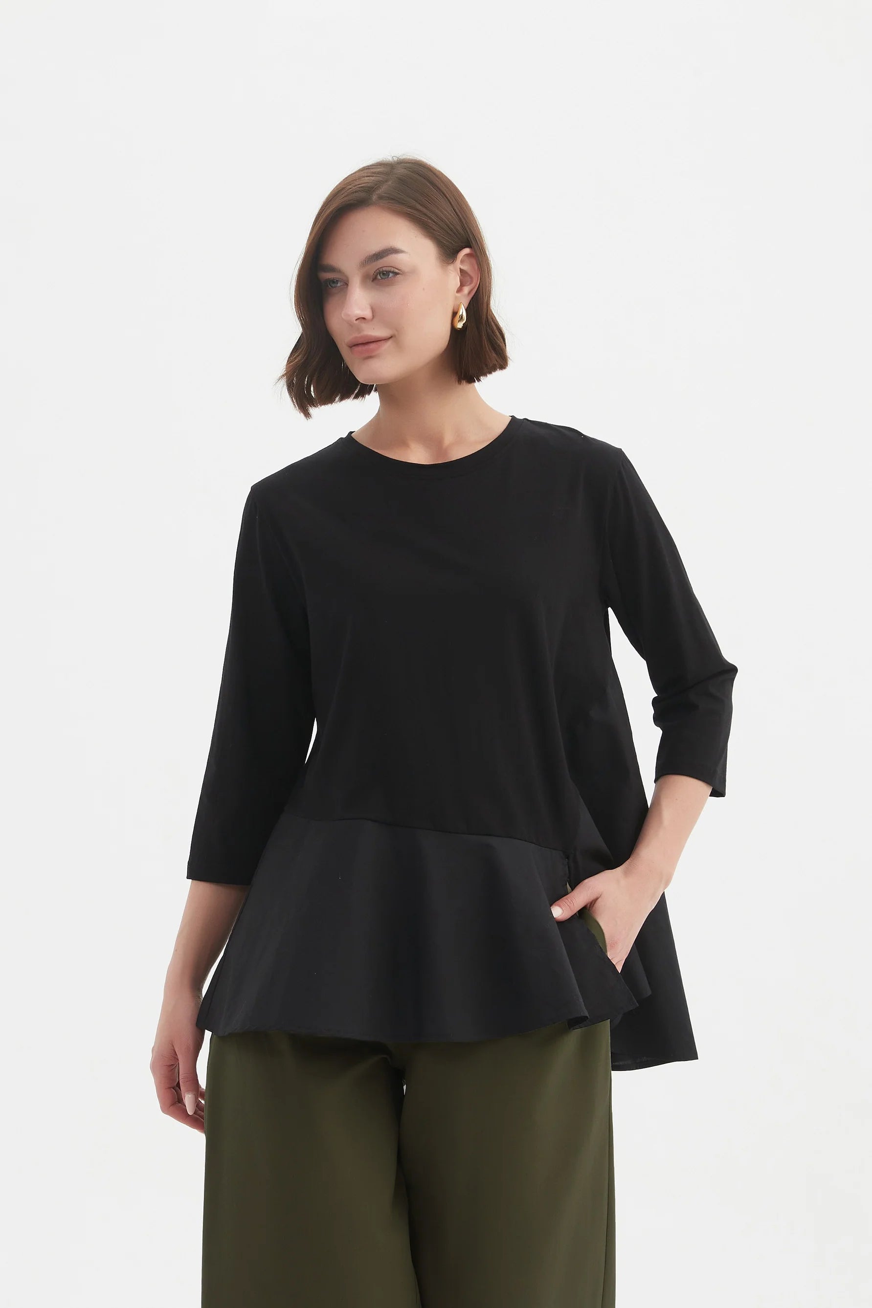 Tirelli Split Hem Combi Top-Tops-White finn