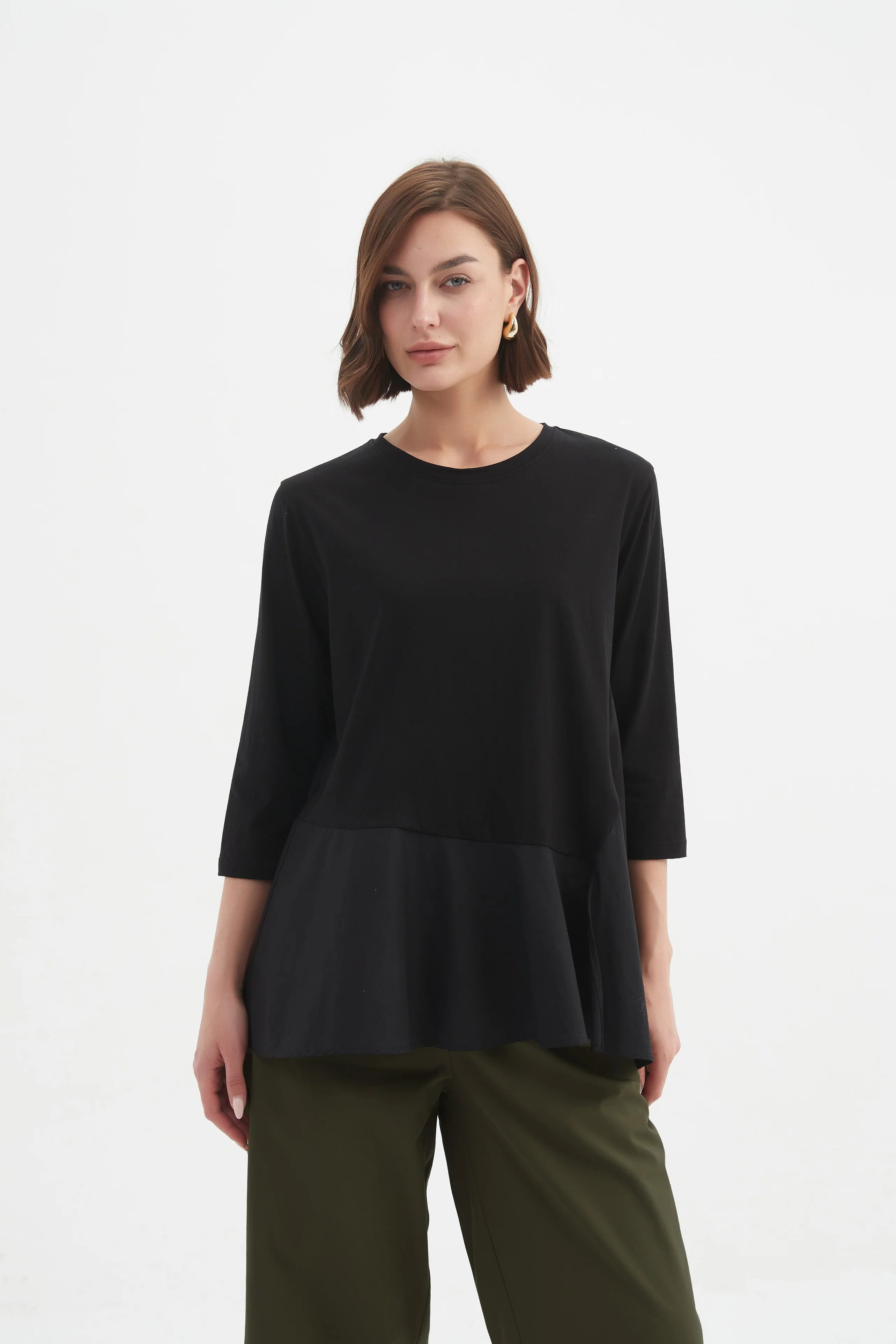 Tirelli Split Hem Combi Top-Tops-White finn