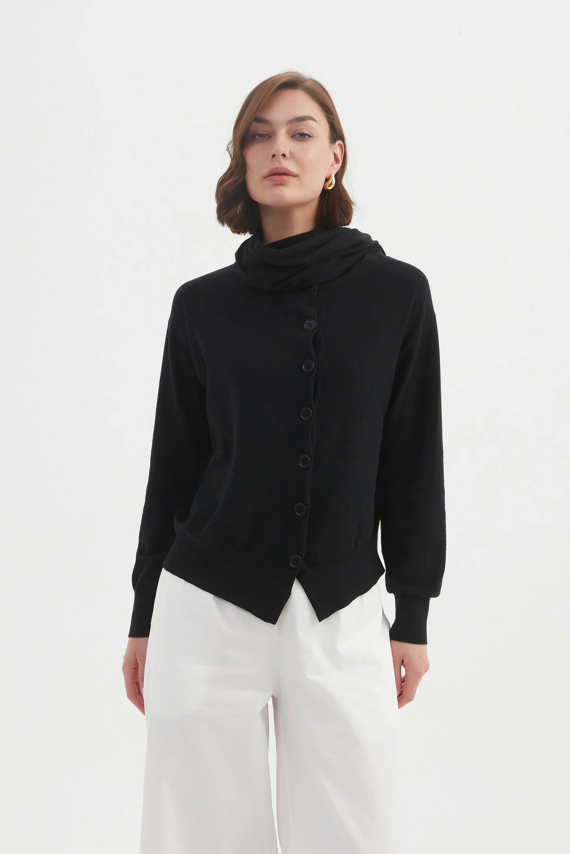 Tirelli Wrap Collar Cardigan-Cardigan-White finn