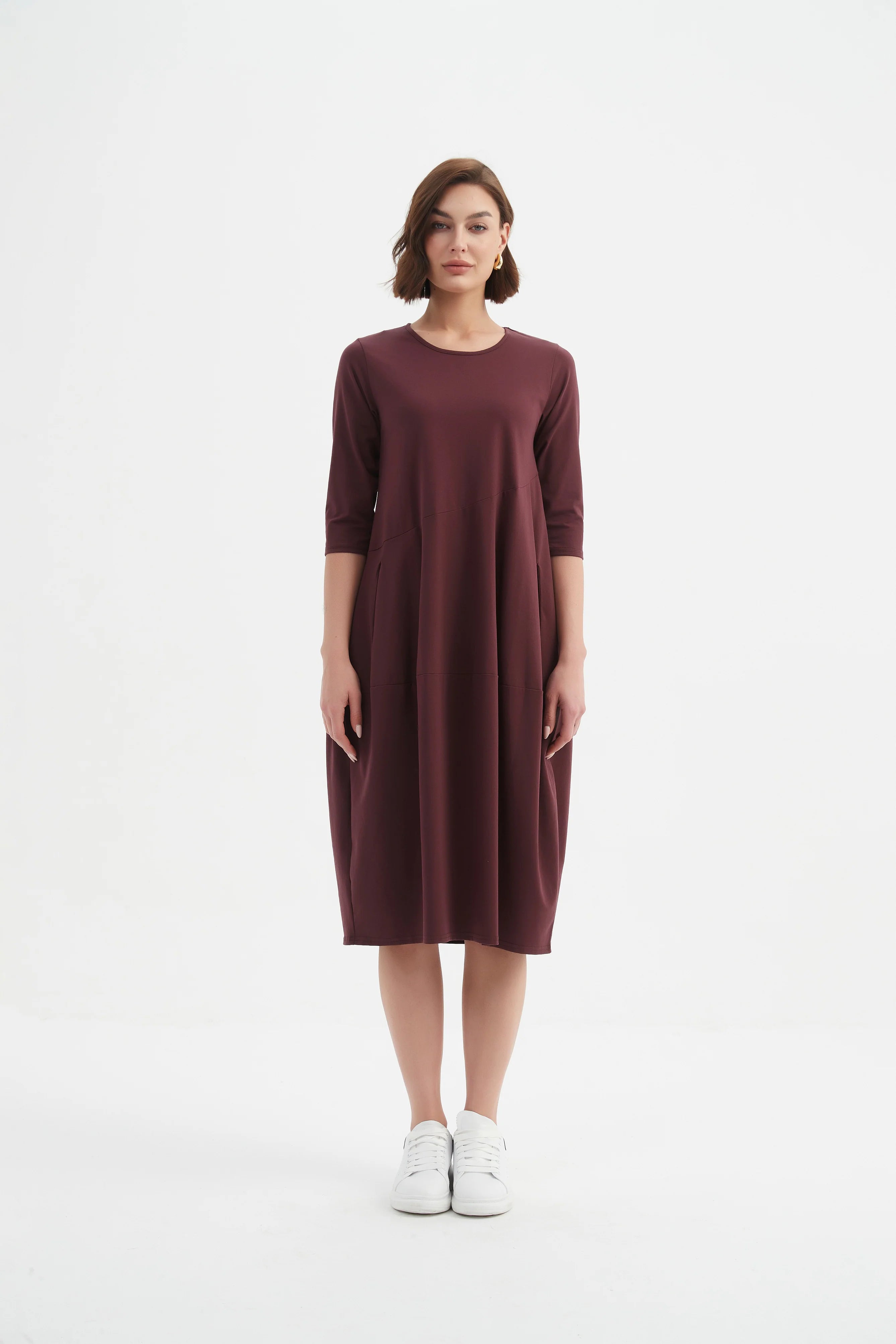 Tirelli Diagonal Seam Winter Dress-Dress-White finn