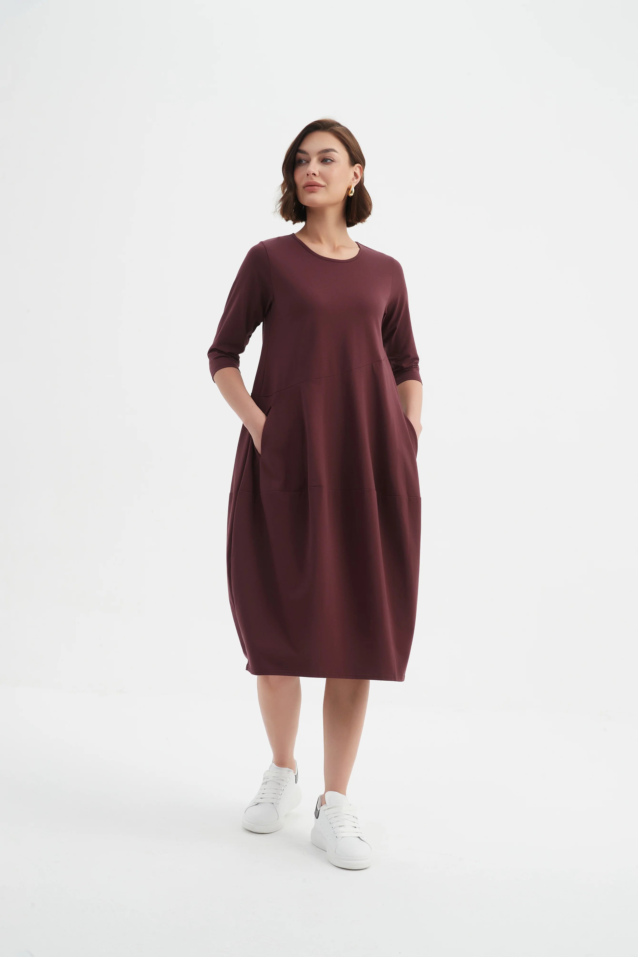Tirelli Diagonal Seam Winter Dress-Dress-White finn
