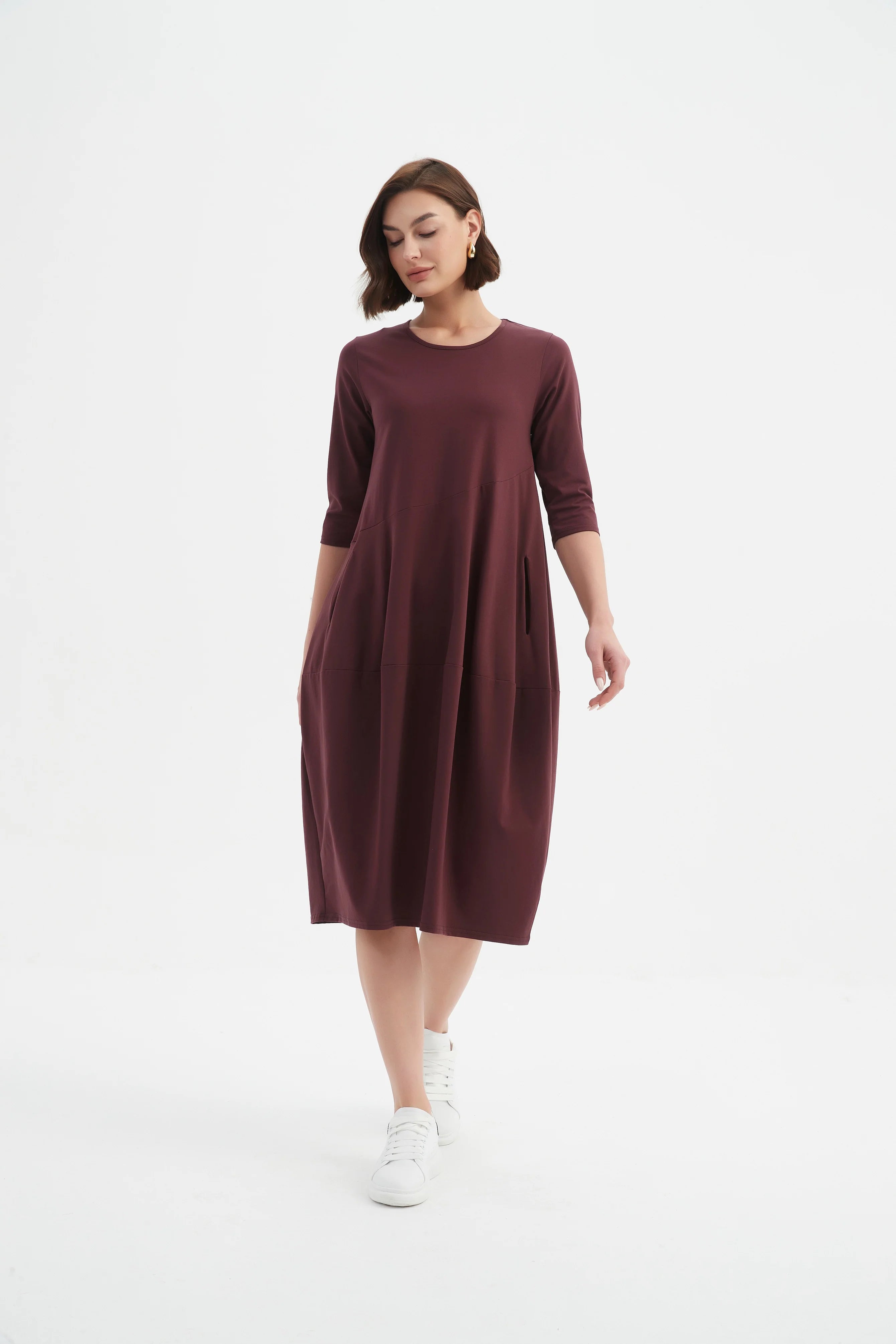 Tirelli Diagonal Seam Winter Dress-Dress-White finn