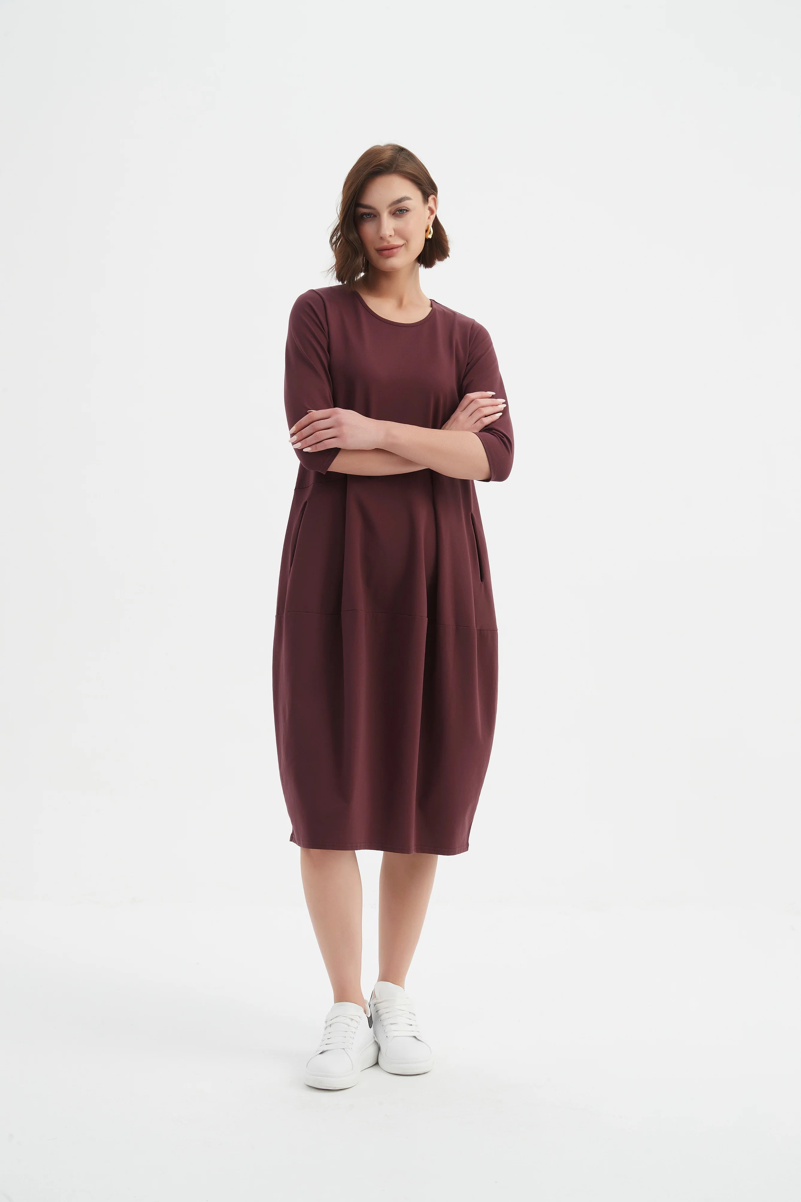 Tirelli Diagonal Seam Winter Dress-Dress-White finn