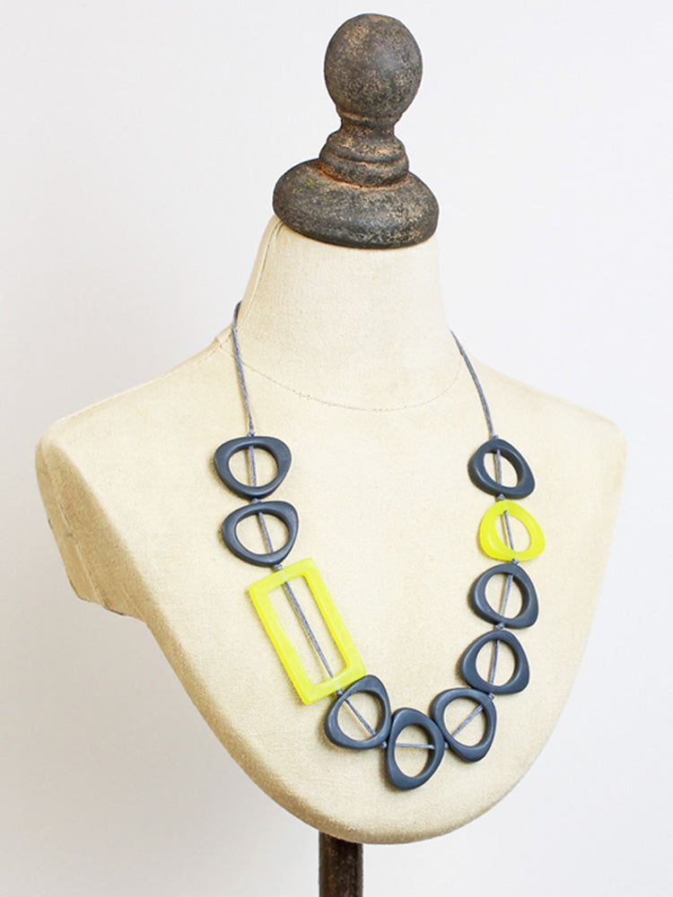 RESIN RECTANGLE & HOOP NECKLACE BB1401-Necklace-White finn