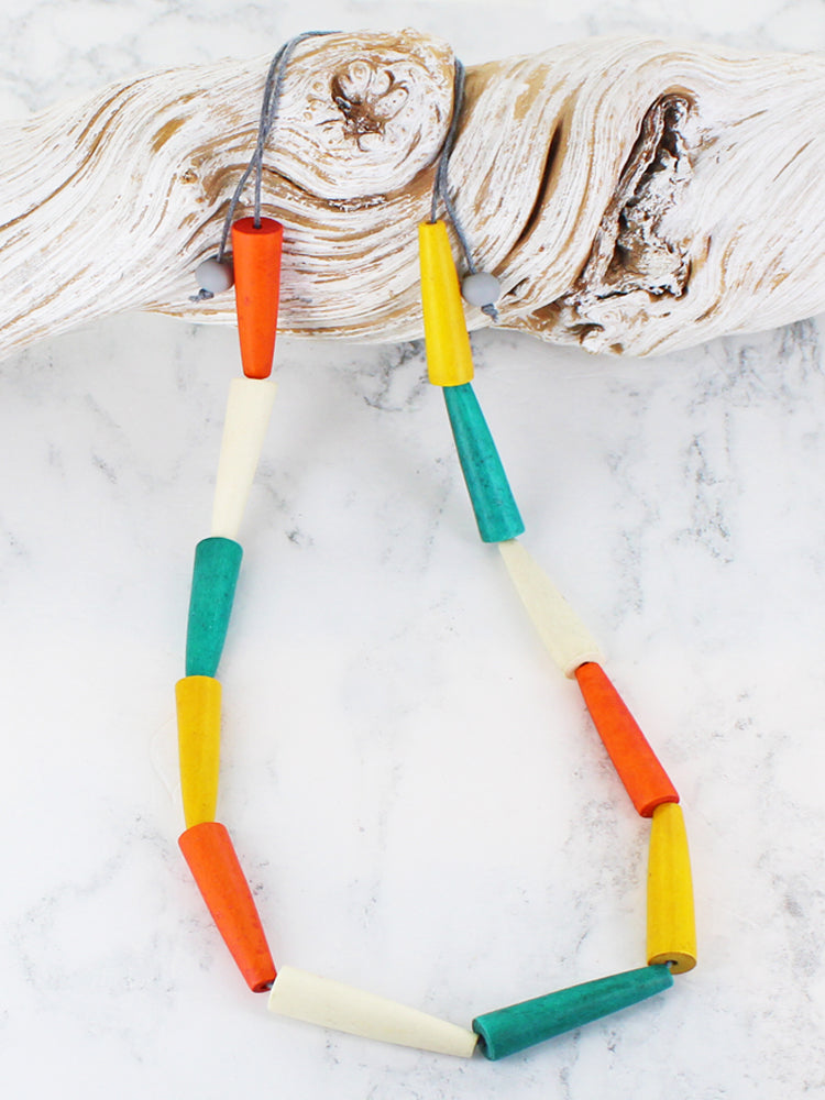 Wooden Stacked Cone Necklace-Necklace-White finn