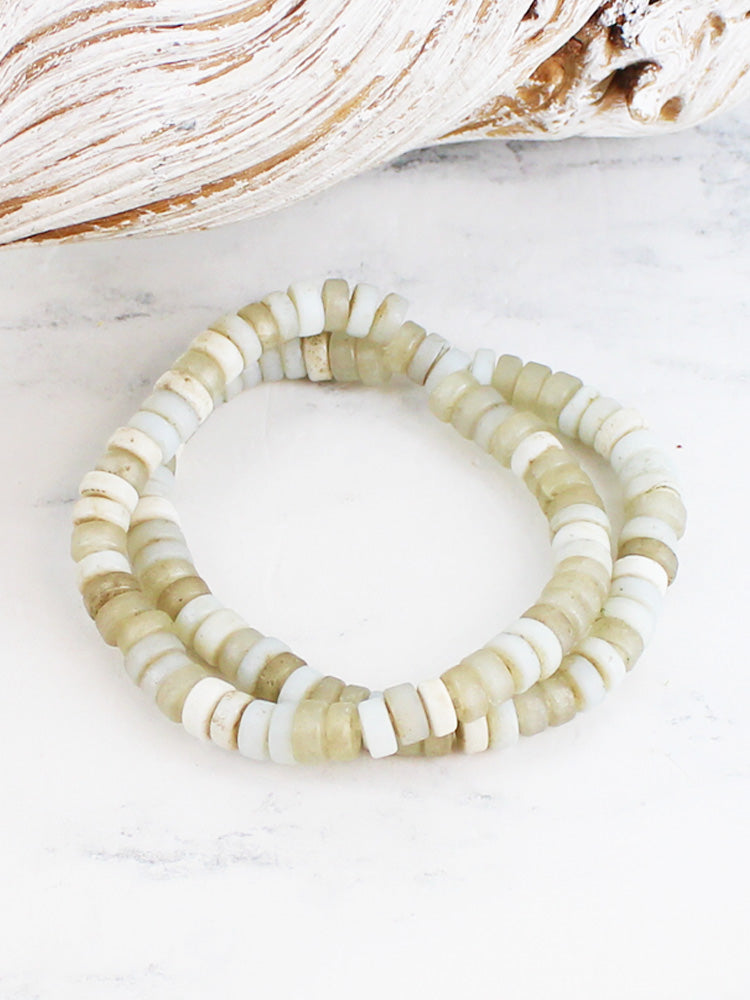 ELASTICATED DOUBLE GLASS BEAD BRACELET BB6402-Bracelet-White finn