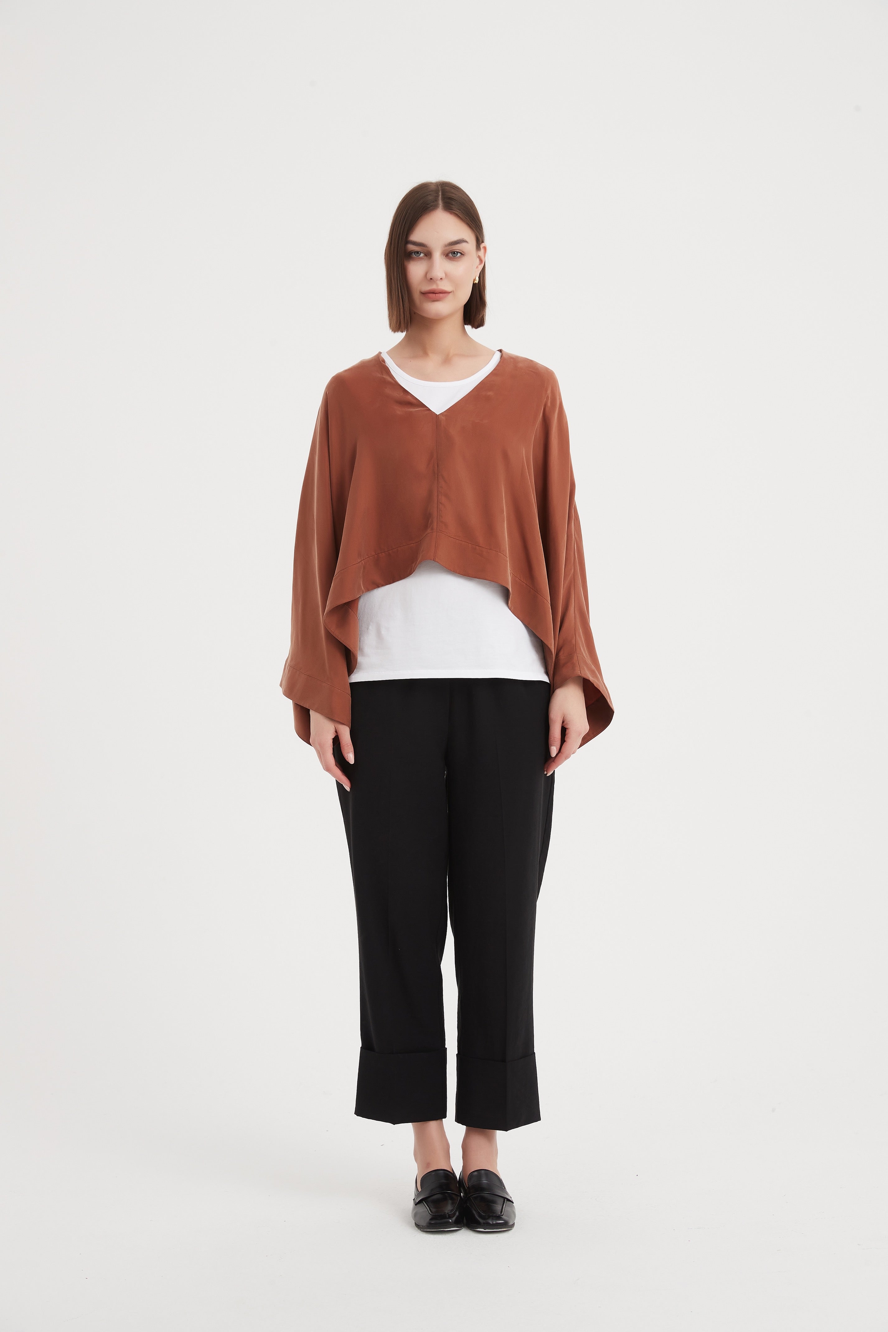 Tirelli V-Neck Oversized Layer Top-Tops-White finn