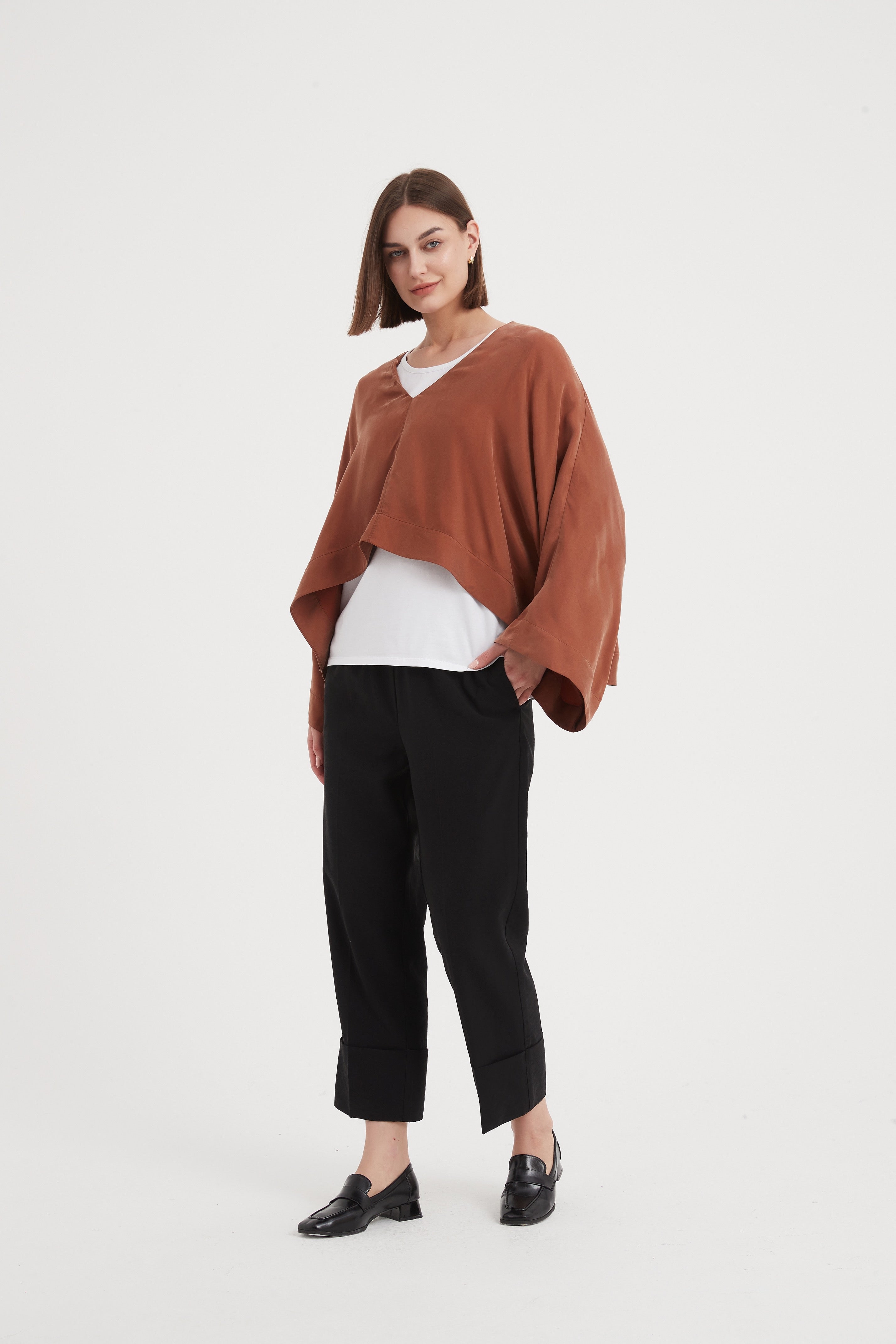 Tirelli V-Neck Oversized Layer Top-Tops-White finn