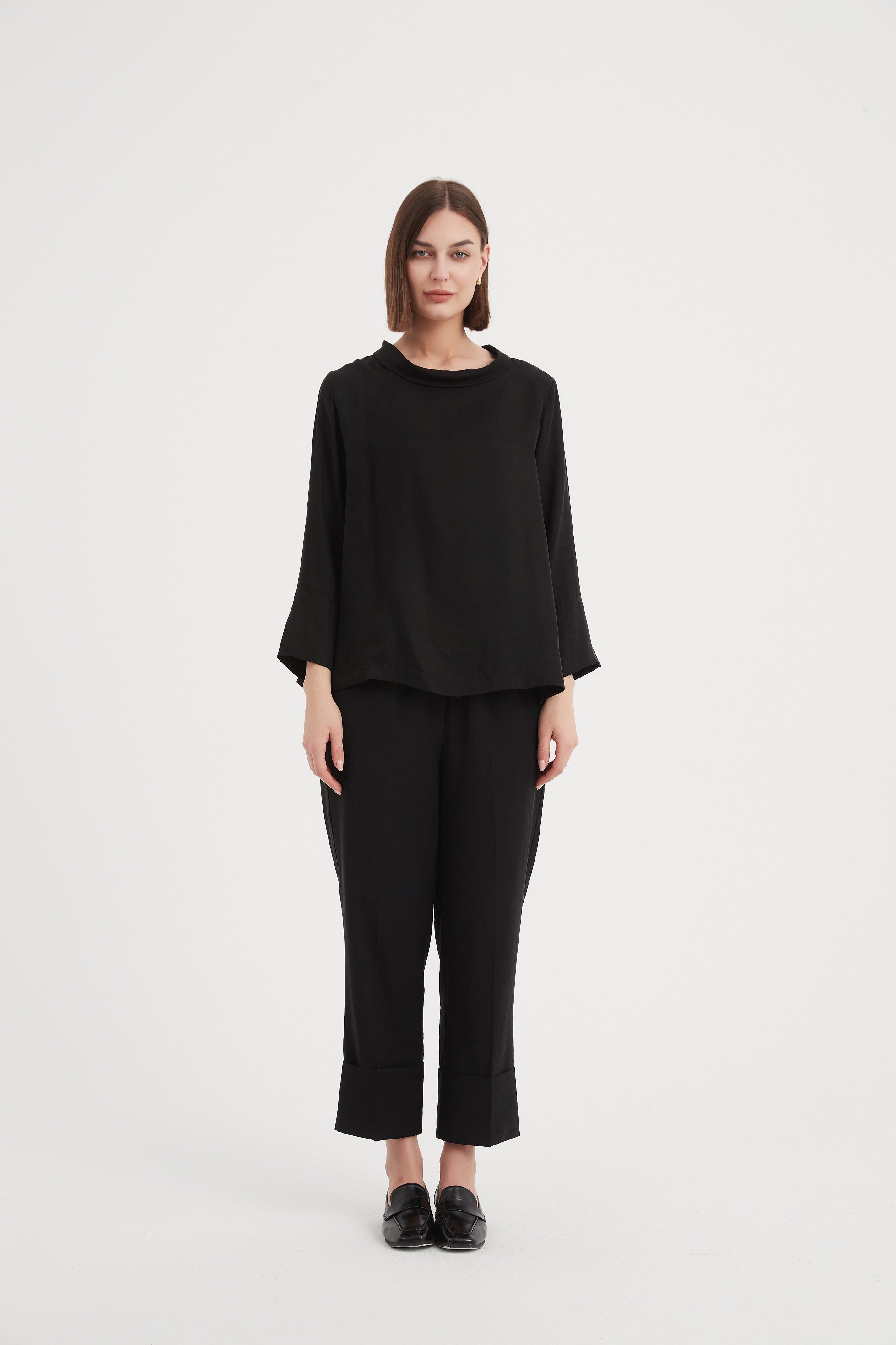 Tirelli Sleeve Mock Neck Top-Tops-White finn