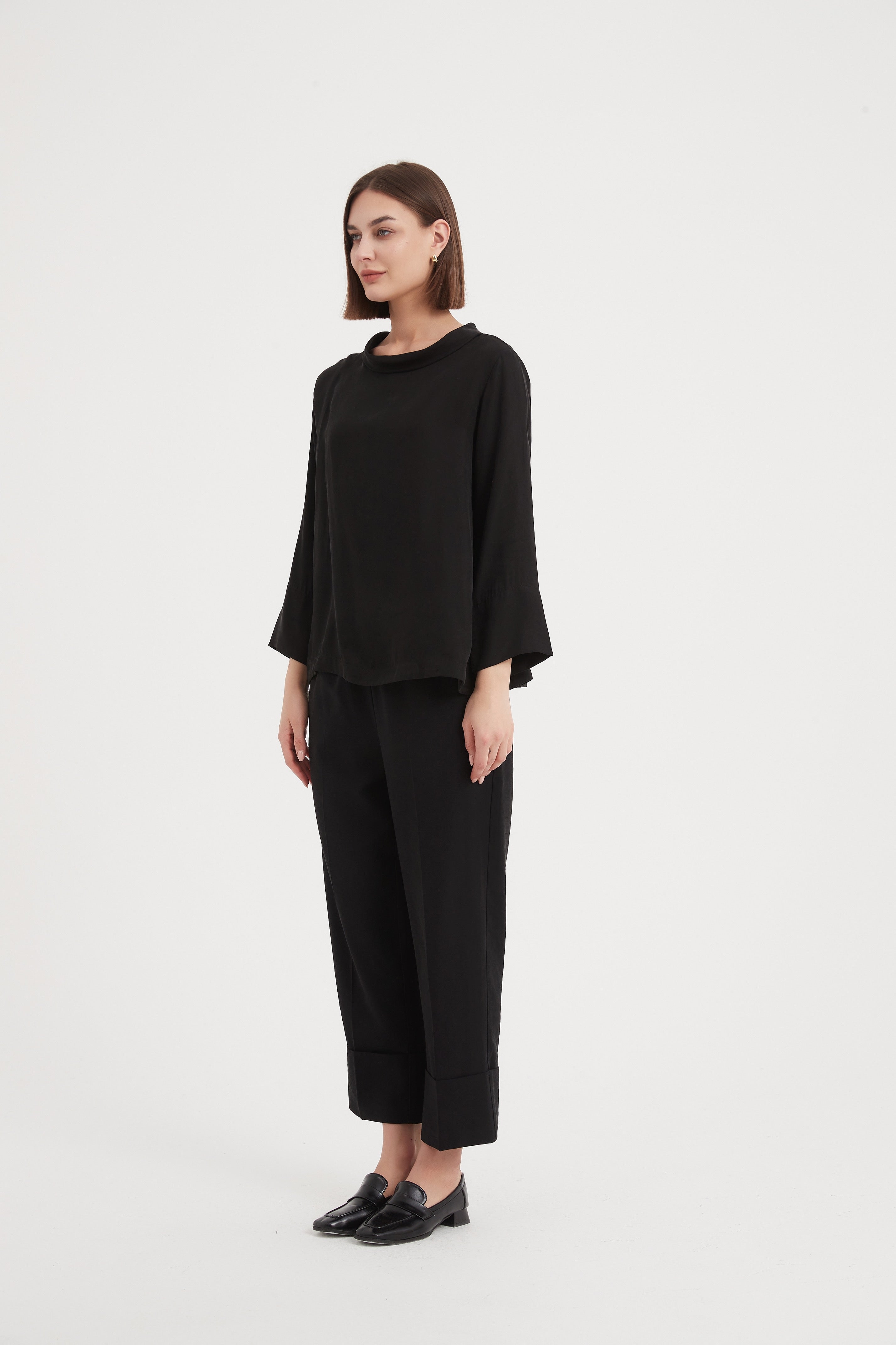 Tirelli Sleeve Mock Neck Top-Tops-White finn