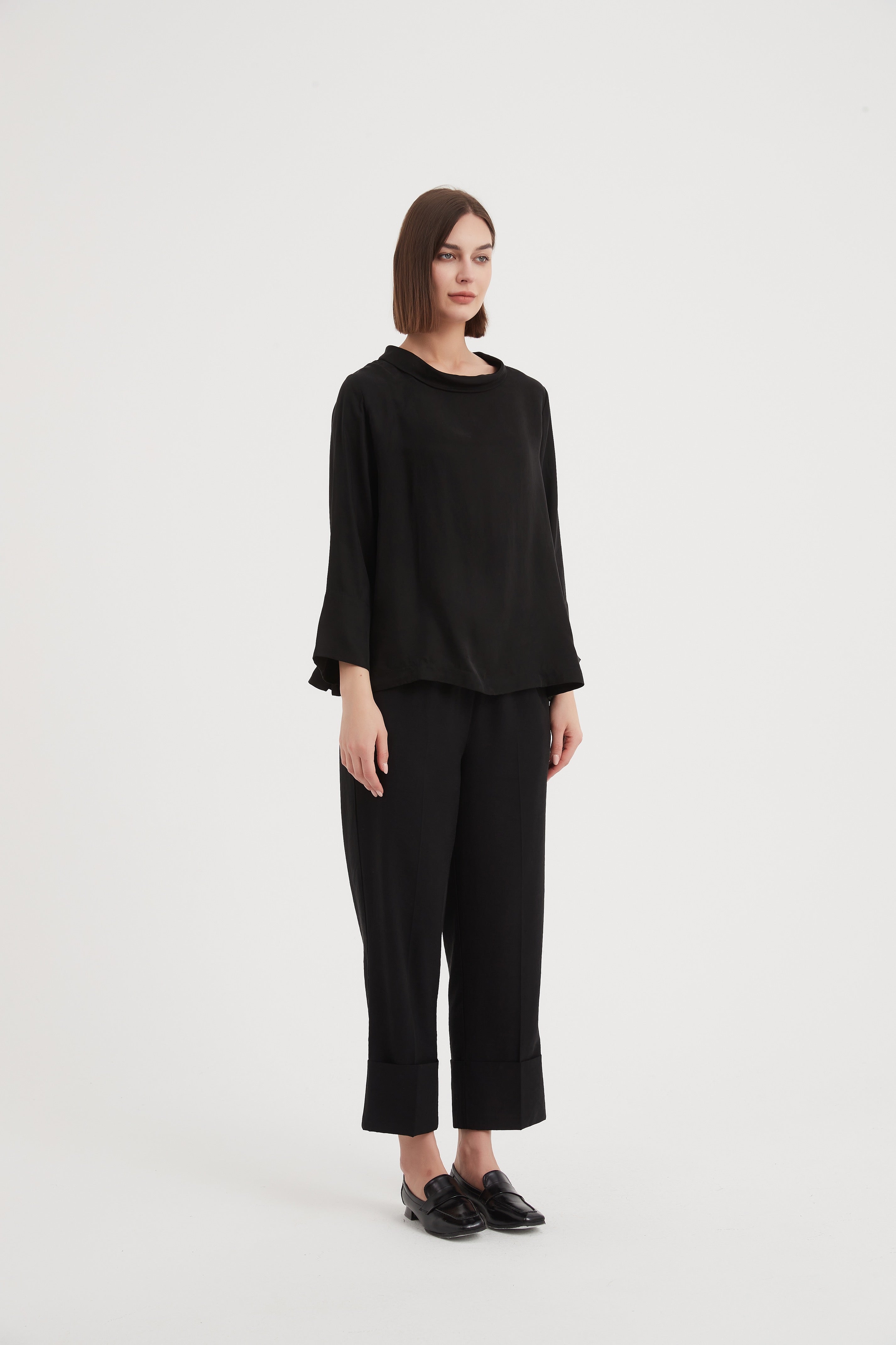 Tirelli Sleeve Mock Neck Top-Tops-White finn